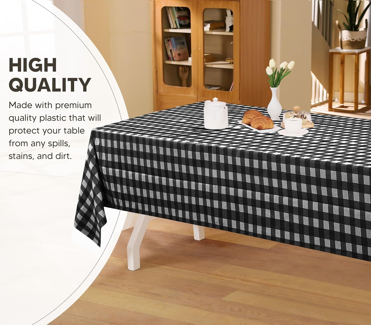 image:imageUtopia Kitchen Plastic Table Cloth Disposable 12 Pack 54x108 Inch Black Gold Dots Rectangle Tablecloth Waterproof Stain Resistant Party Table CoverBlack Check