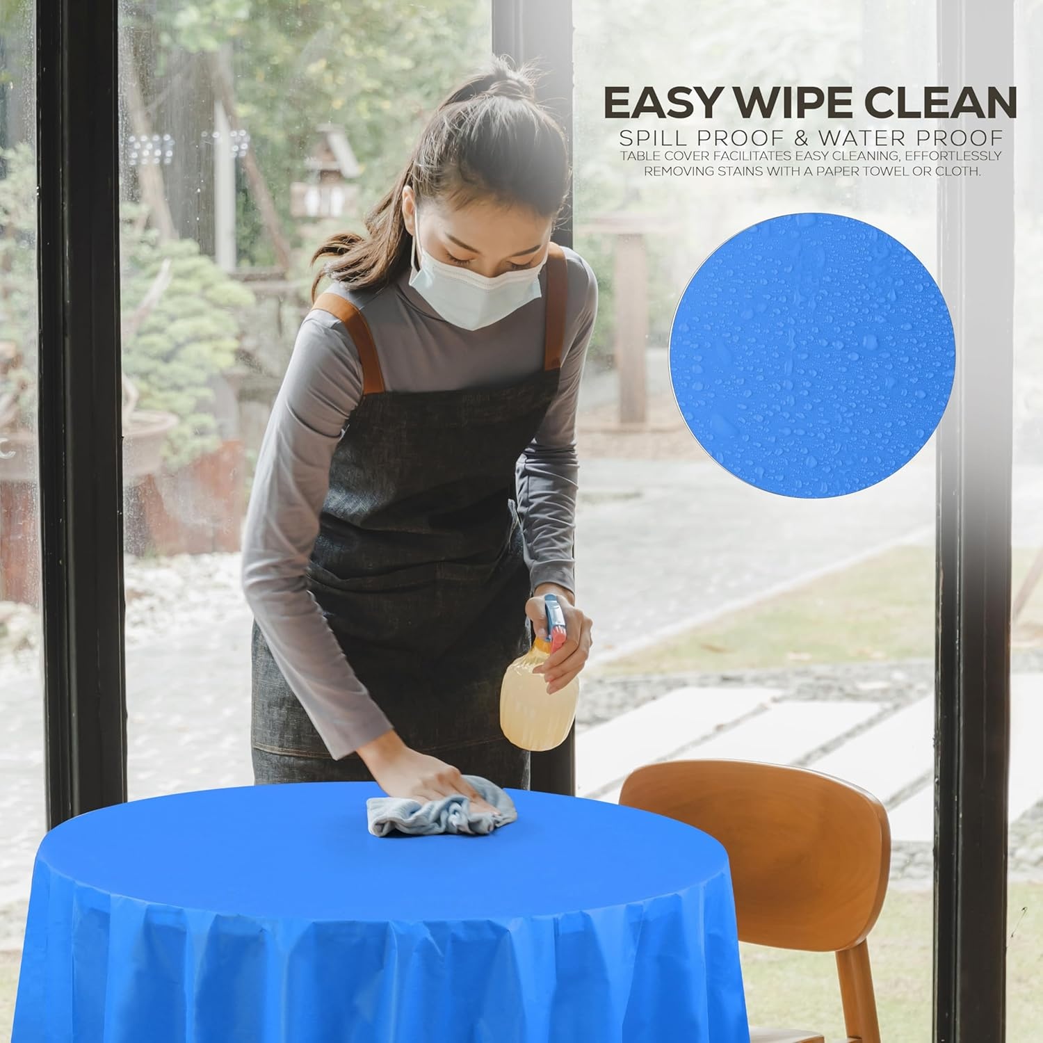 image:imageUtopia Kitchen Plastic Table Cloth Disposable 12 Pack 54x108 Inch Black Gold Dots Rectangle Tablecloth Waterproof Stain Resistant Party Table CoverBlue