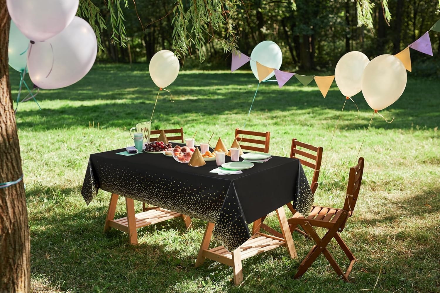 image:imageUtopia Kitchen Plastic Table Cloth Disposable 12 Pack 54x108 Inch Black Gold Dots Rectangle Tablecloth Waterproof Stain Resistant Party Table CoverBlack Gold Dots
