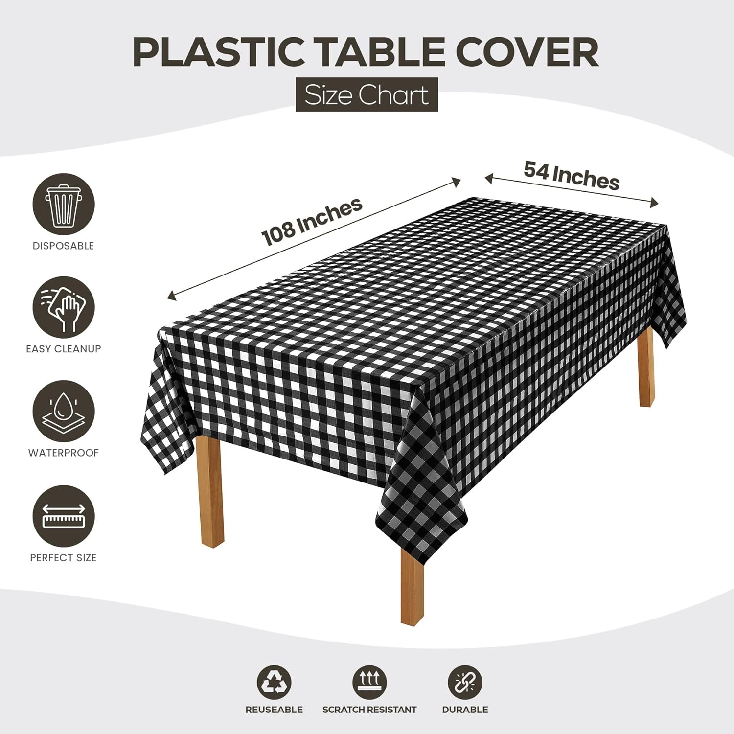 image:imageUtopia Kitchen Plastic Table Cloth Disposable 12 Pack 54x108 Inch Black Gold Dots Rectangle Tablecloth Waterproof Stain Resistant Party Table CoverBlack Check