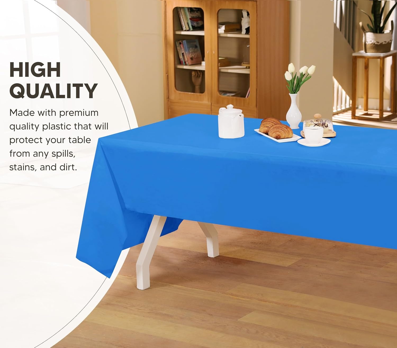 image:imageUtopia Kitchen Plastic Table Cloth Disposable 12 Pack 54x108 Inch Black Gold Dots Rectangle Tablecloth Waterproof Stain Resistant Party Table CoverBlue