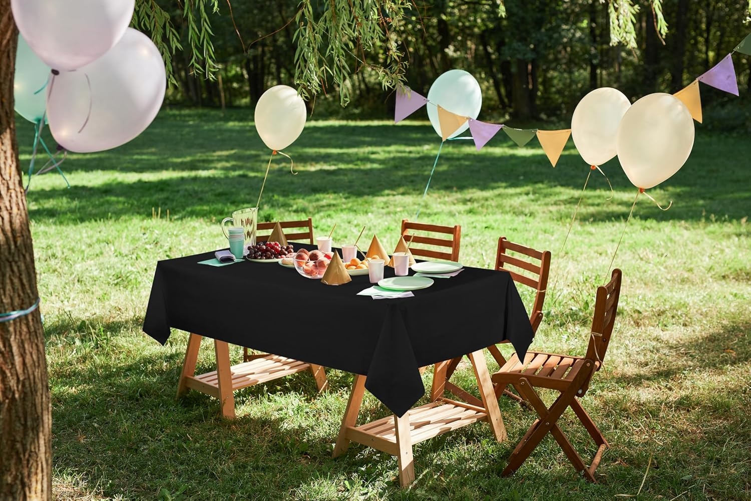 image:imageUtopia Kitchen Plastic Table Cloth Disposable 12 Pack 54x108 Inch Black Gold Dots Rectangle Tablecloth Waterproof Stain Resistant Party Table CoverBlack