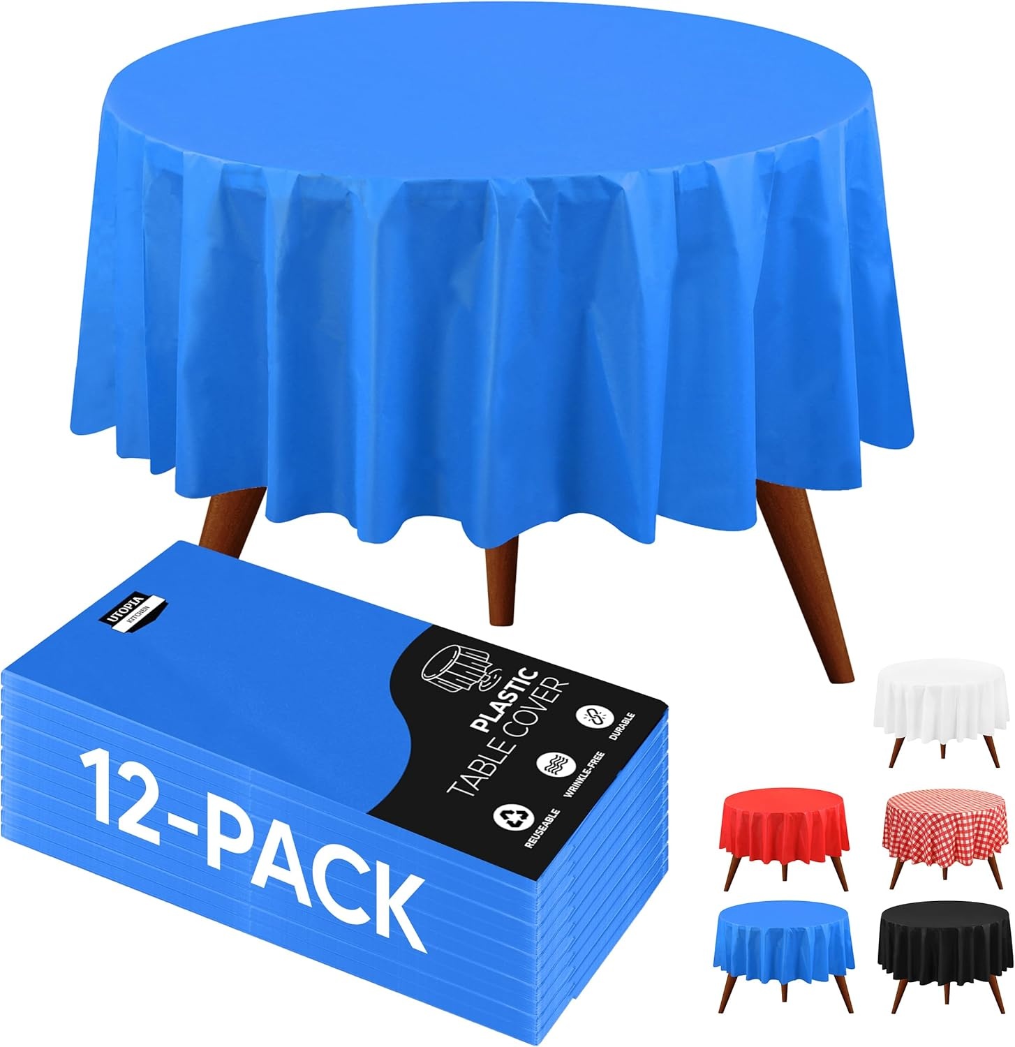 image:imageUtopia Kitchen Plastic Table Cloth Disposable 12 Pack 54x108 Inch Black Gold Dots Rectangle Tablecloth Waterproof Stain Resistant Party Table CoverBlue
