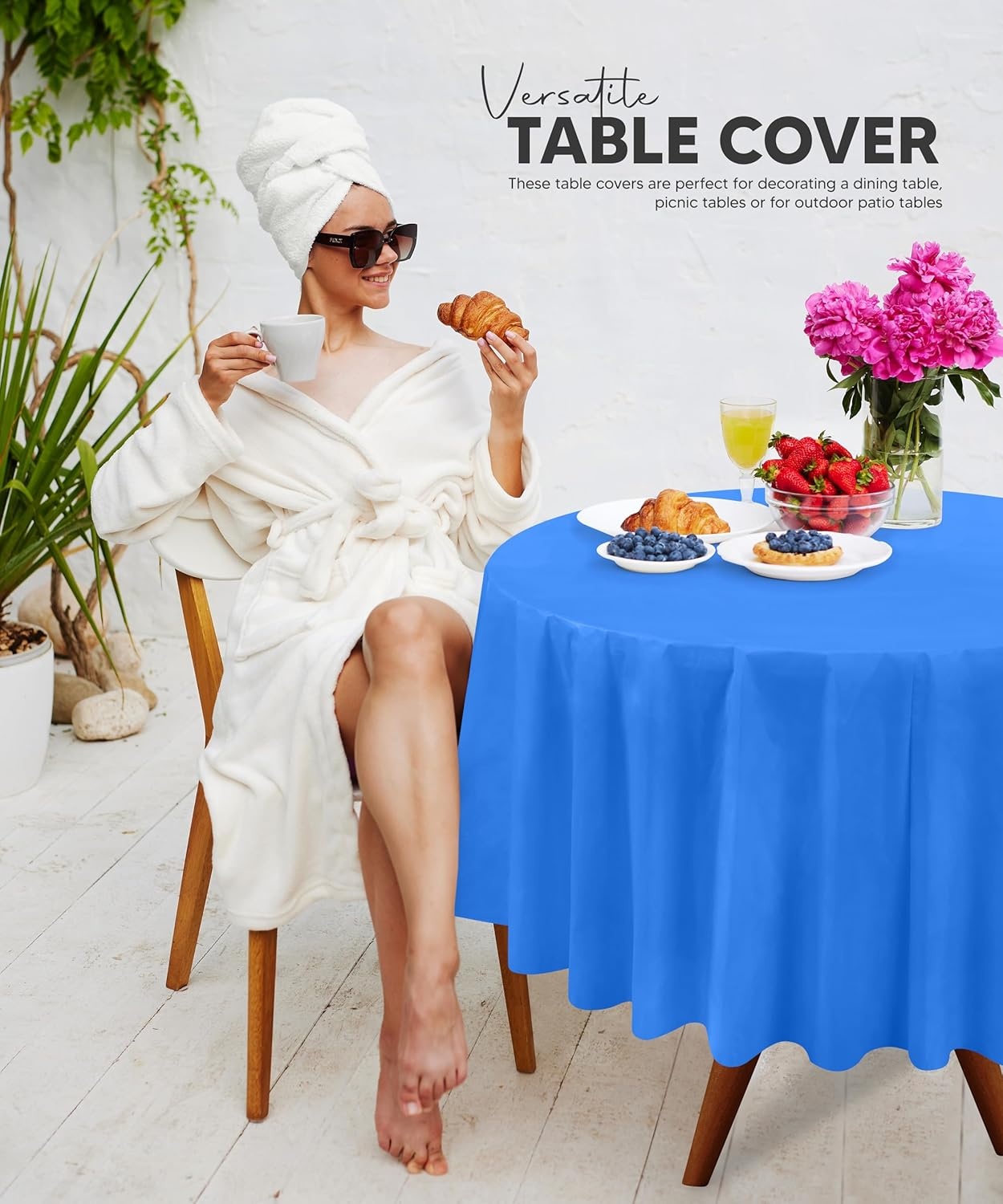 image:imageUtopia Kitchen Plastic Table Cloth Disposable 12 Pack 54x108 Inch Black Gold Dots Rectangle Tablecloth Waterproof Stain Resistant Party Table CoverBlue
