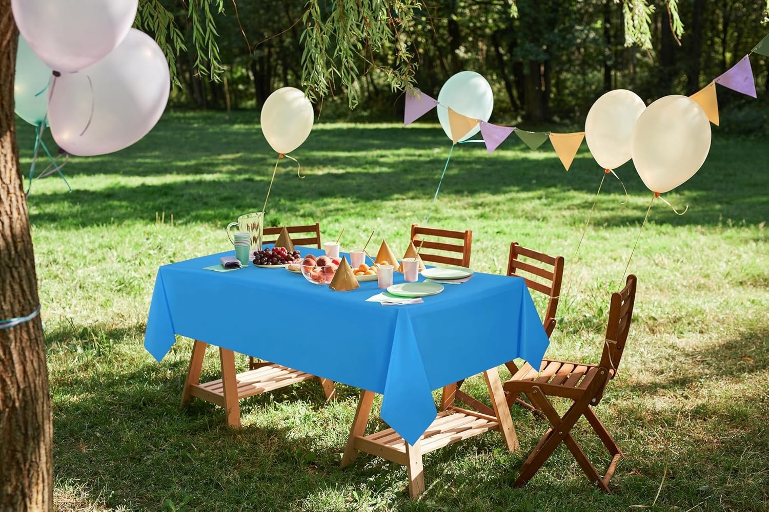 image:imageUtopia Kitchen Plastic Table Cloth Disposable 12 Pack 54x108 Inch Black Gold Dots Rectangle Tablecloth Waterproof Stain Resistant Party Table CoverBlue