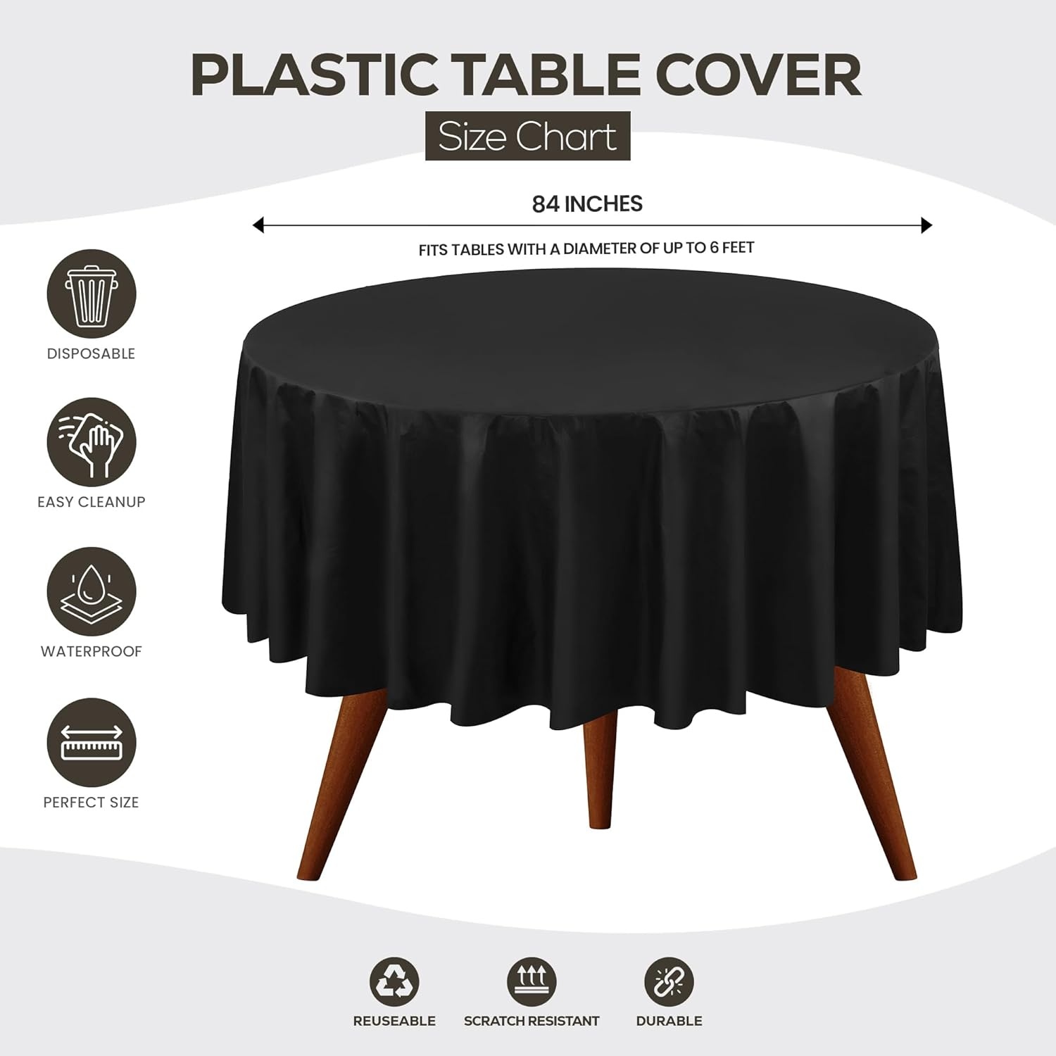 image:imageUtopia Kitchen Plastic Table Cloth Disposable 12 Pack 54x108 Inch Black Gold Dots Rectangle Tablecloth Waterproof Stain Resistant Party Table CoverBlack