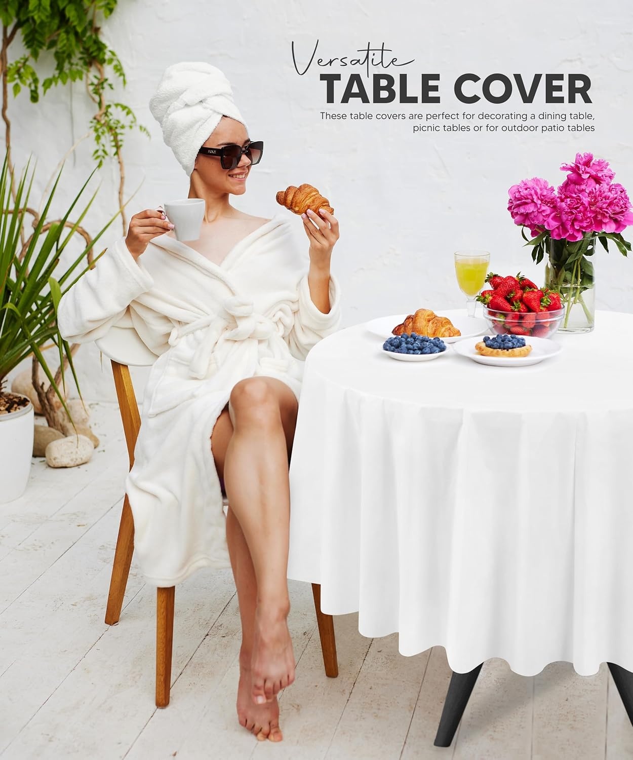 image:imageUtopia Kitchen Plastic Table Cloth Disposable 12 Pack 54x108 Inch Black Gold Dots Rectangle Tablecloth Waterproof Stain Resistant Party Table CoverWhite
