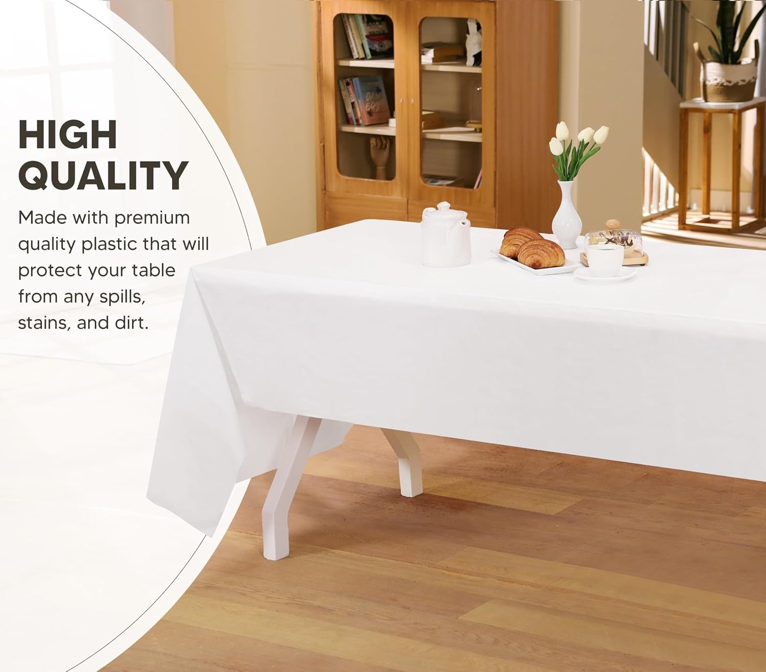 image:imageUtopia Kitchen Plastic Table Cloth Disposable 12 Pack 54x108 Inch Black Gold Dots Rectangle Tablecloth Waterproof Stain Resistant Party Table CoverWhite
