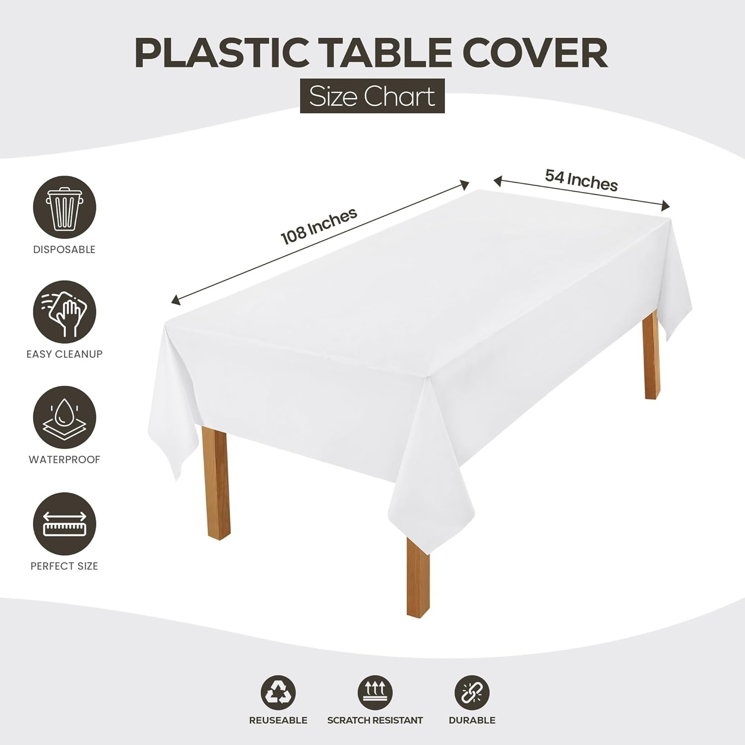 image:imageUtopia Kitchen Plastic Table Cloth Disposable 12 Pack 54x108 Inch Black Gold Dots Rectangle Tablecloth Waterproof Stain Resistant Party Table CoverWhite