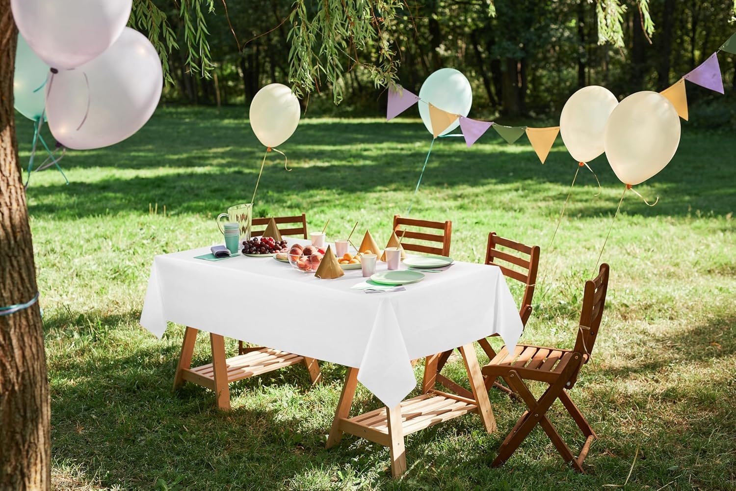 image:imageUtopia Kitchen Plastic Table Cloth Disposable 12 Pack 54x108 Inch Black Gold Dots Rectangle Tablecloth Waterproof Stain Resistant Party Table CoverWhite