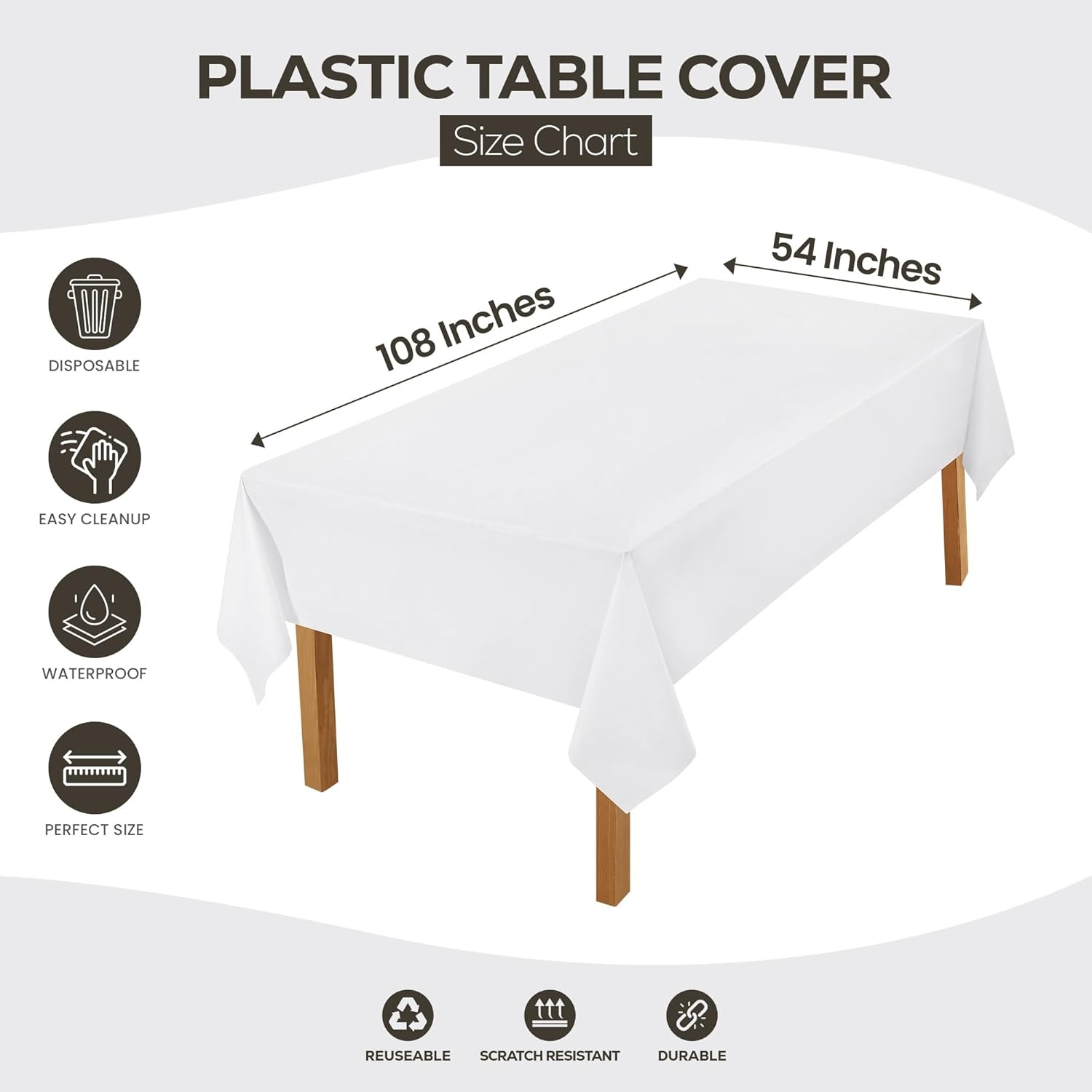 image:imageUtopia Kitchen Plastic Table Cloth Disposable 12 Pack 54x108 Inch Black Gold Dots Rectangle Tablecloth Waterproof Stain Resistant Party Table CoverWhite