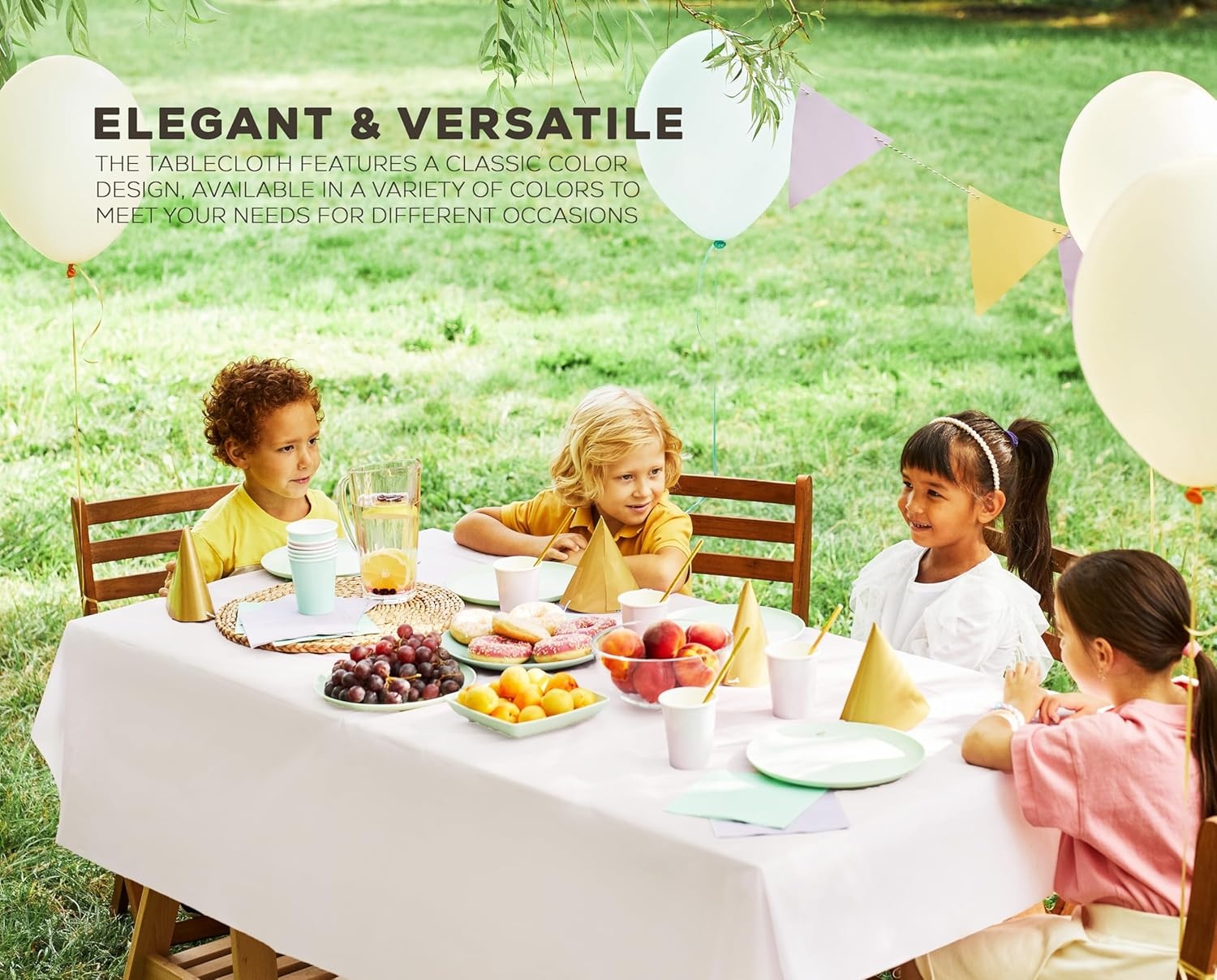 image:imageUtopia Kitchen Plastic Table Cloth Disposable 12 Pack 54x108 Inch Black Gold Dots Rectangle Tablecloth Waterproof Stain Resistant Party Table CoverWhite