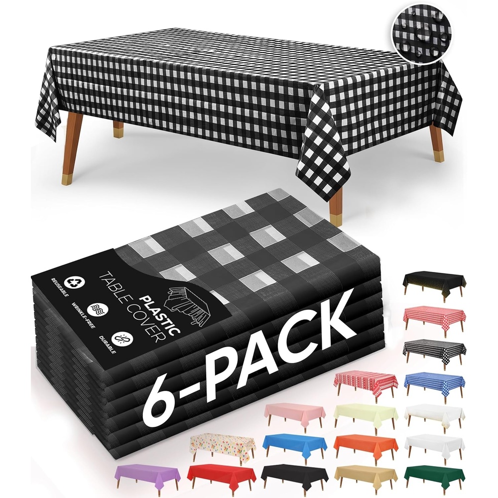 image:imageUtopia Kitchen Plastic Table Cloth Disposable 12 Pack 54x108 Inch Black Gold Dots Rectangle Tablecloth Waterproof Stain Resistant Party Table CoverBlack Check