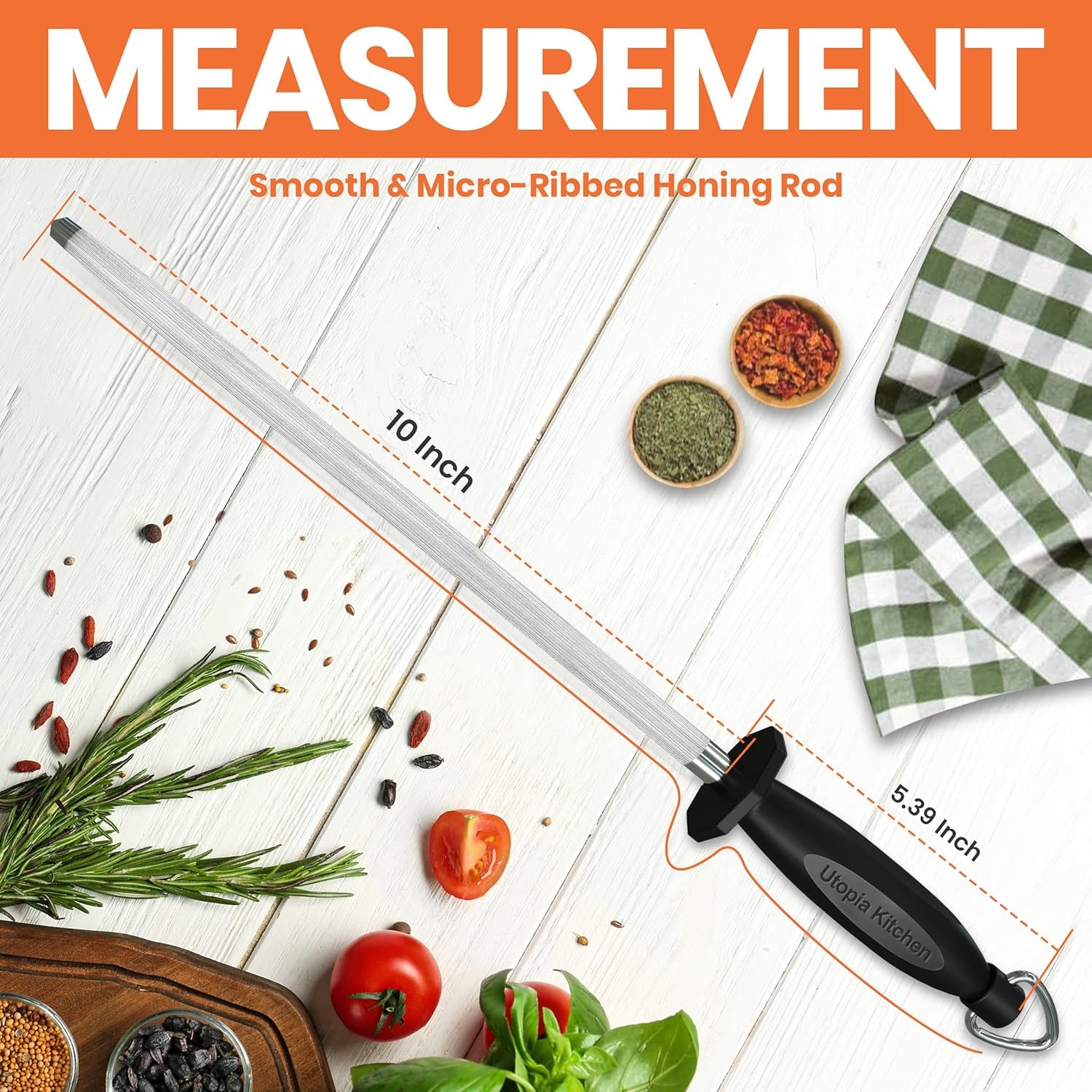 image:imageUtopia Kitchen 10 Inch Honing Steel Knife Sharpening Steel Sharpening Rod BlackBlack