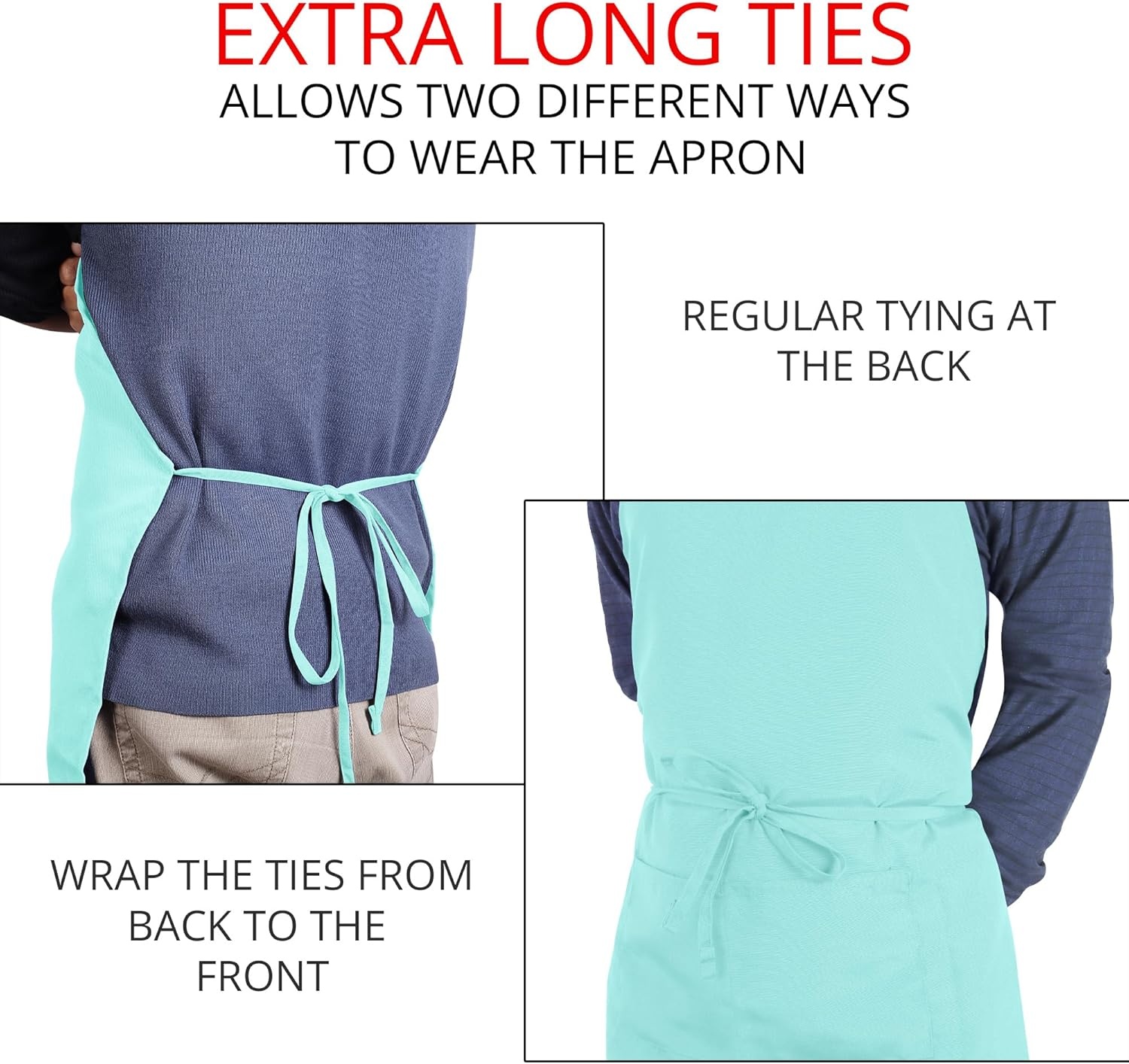image:imageUtopia Kitchen 2 Pack Bib Apron Adjustable with 2 Pockets Water and Oil Resistant Cooking Kitchen Chef Apron for Women MenAqua