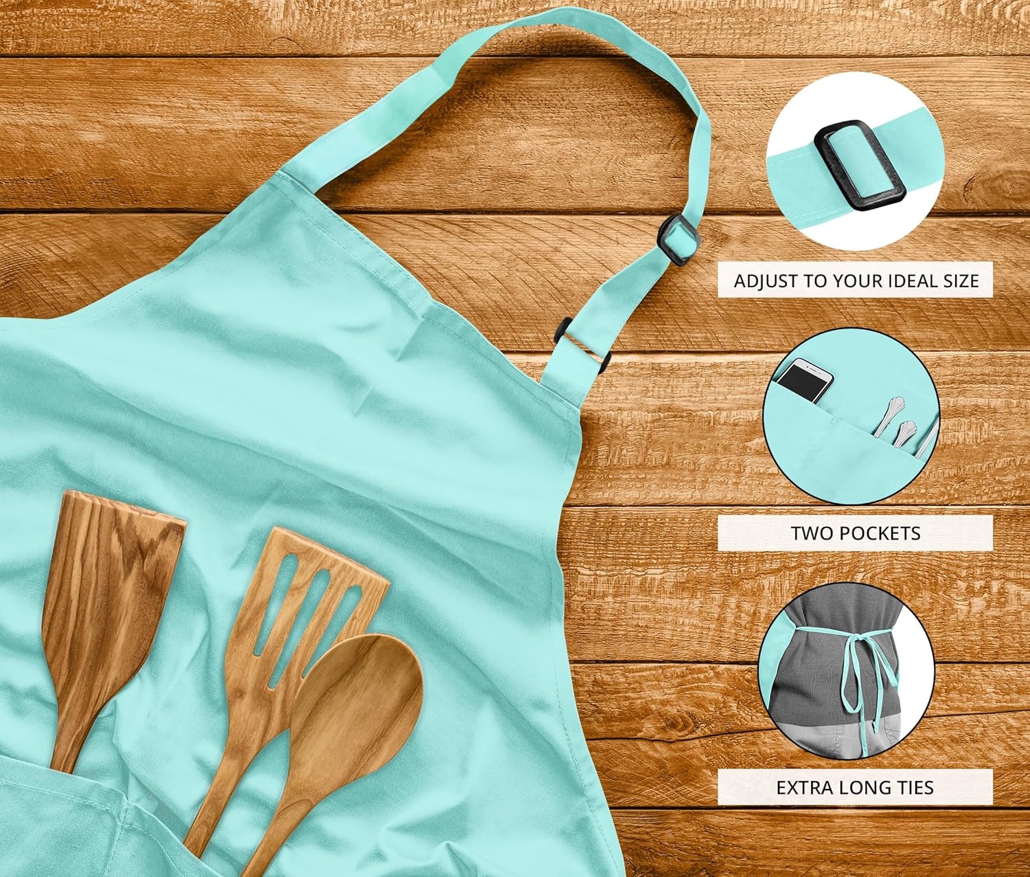 image:imageUtopia Kitchen 2 Pack Bib Apron Adjustable with 2 Pockets Water and Oil Resistant Cooking Kitchen Chef Apron for Women MenAqua