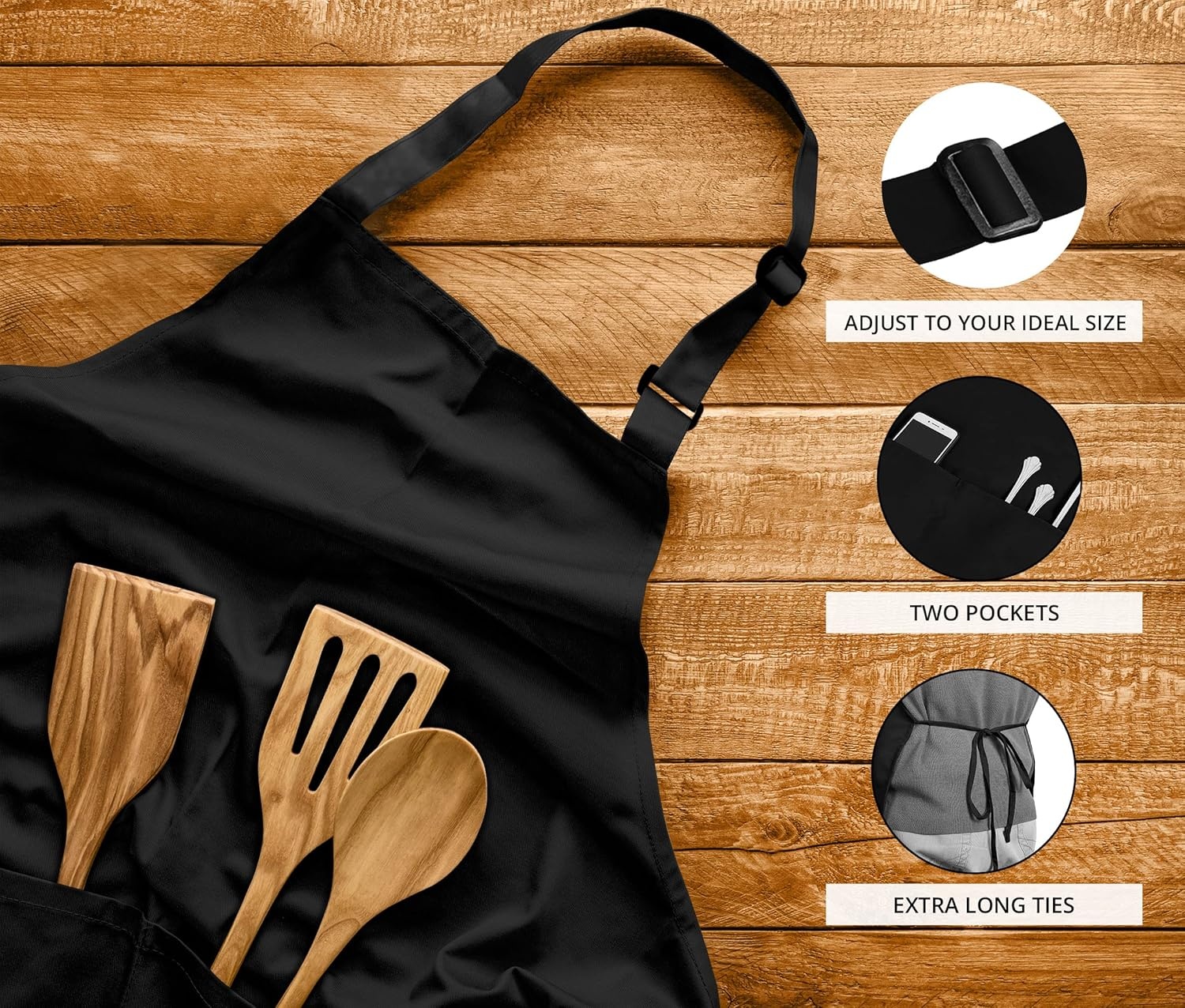 image:imageUtopia Kitchen 2 Pack Bib Apron Adjustable with 2 Pockets Water and Oil Resistant Cooking Kitchen Chef Apron for Women MenBlack White