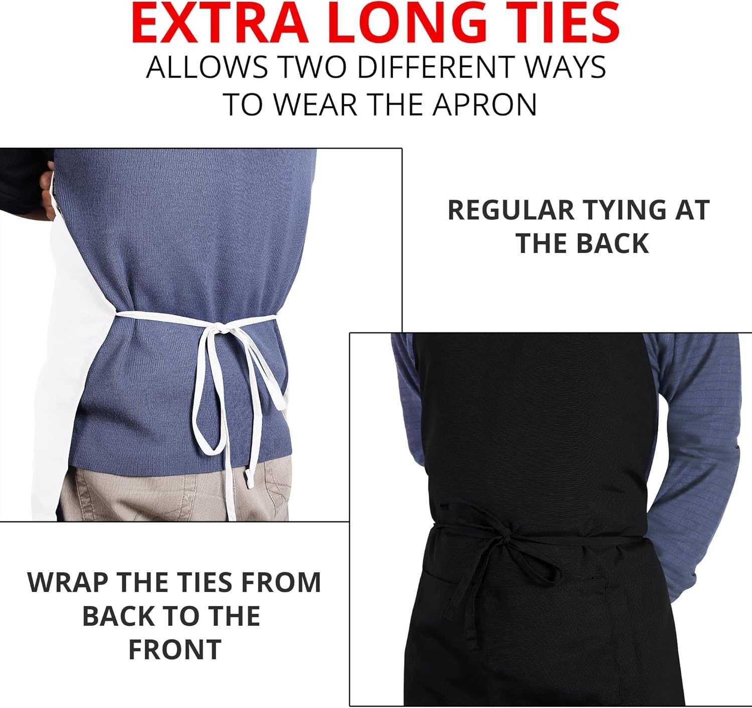 image:imageUtopia Kitchen 2 Pack Bib Apron Adjustable with 2 Pockets Water and Oil Resistant Cooking Kitchen Chef Apron for Women MenBlack White