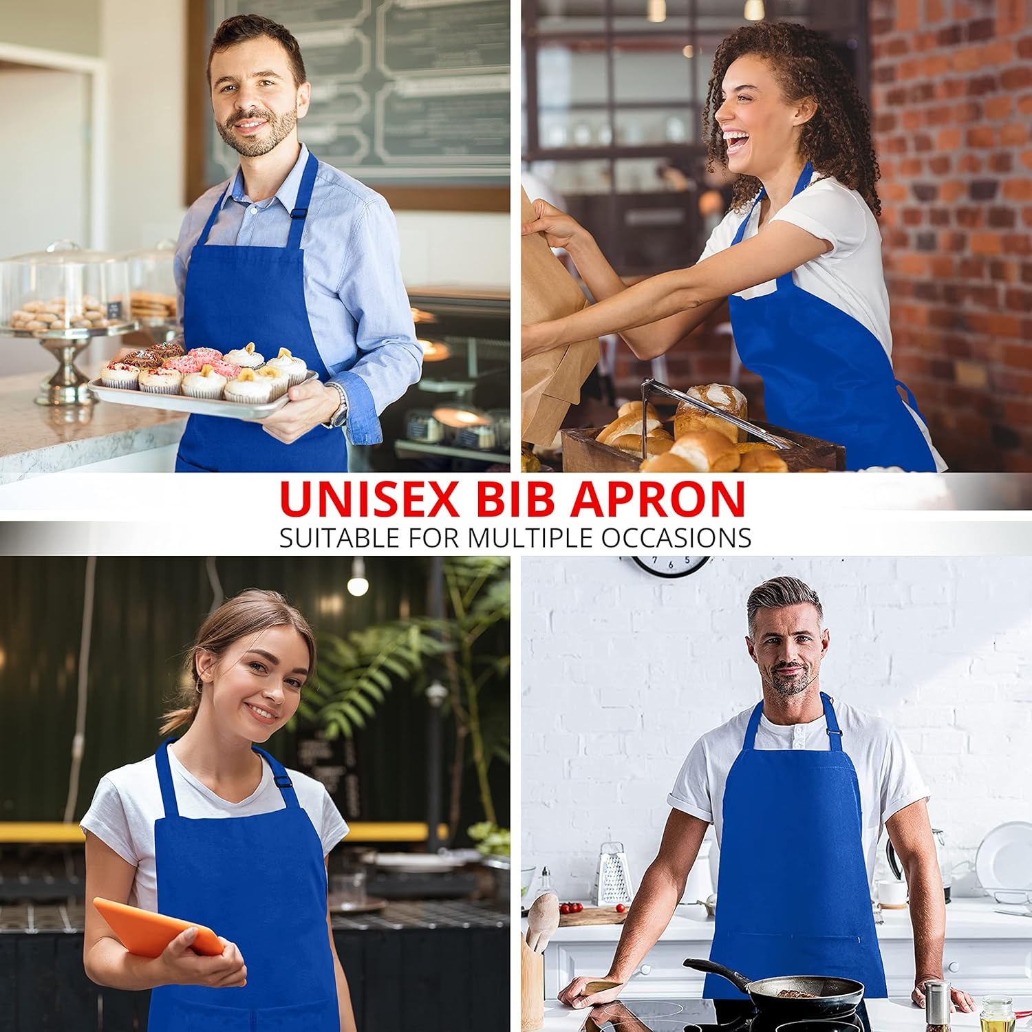 image:imageUtopia Kitchen 2 Pack Bib Apron Adjustable with 2 Pockets Water and Oil Resistant Cooking Kitchen Chef Apron for Women MenBlue