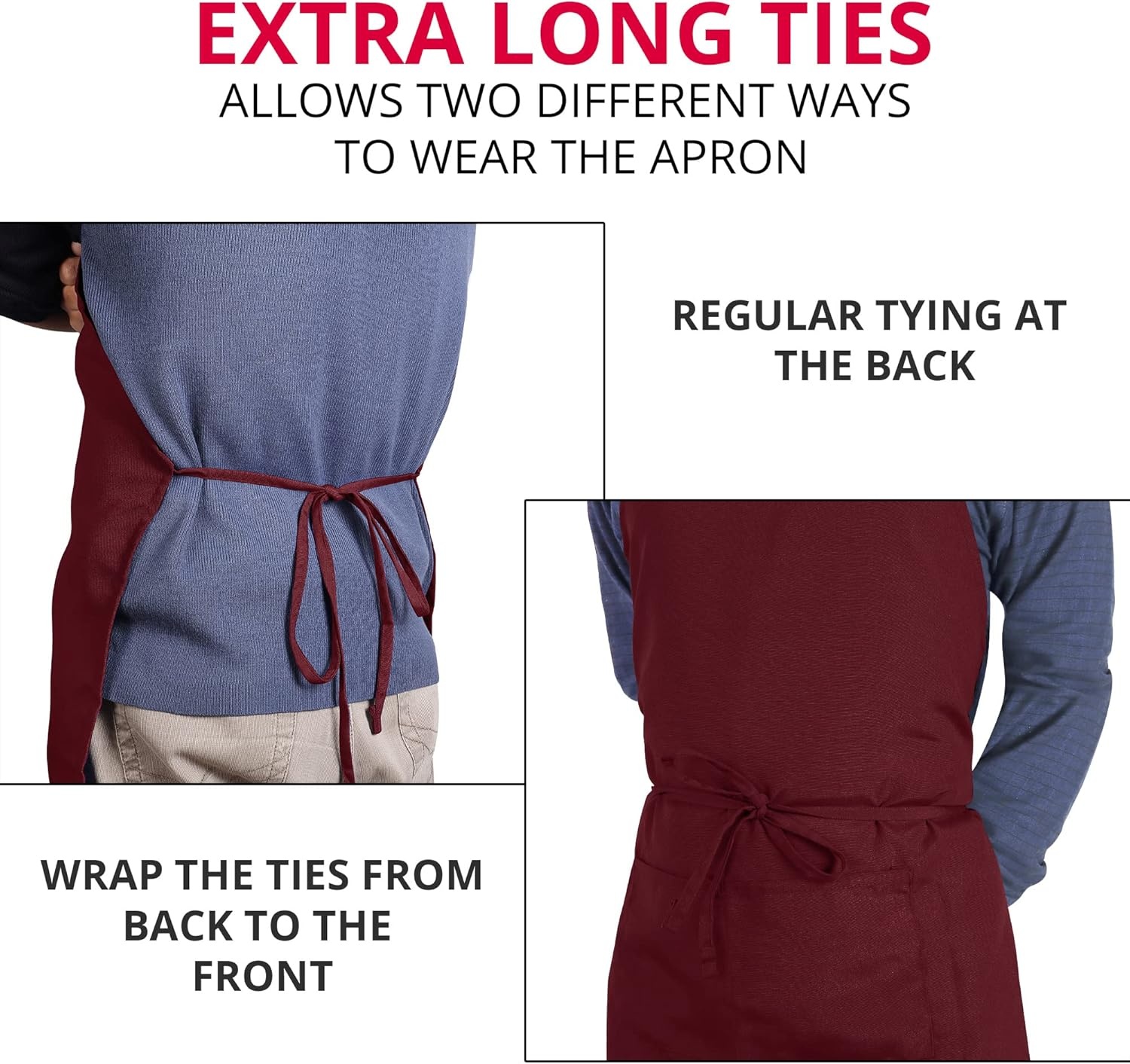 image:imageUtopia Kitchen 2 Pack Bib Apron Adjustable with 2 Pockets Water and Oil Resistant Cooking Kitchen Chef Apron for Women MenBurgundy