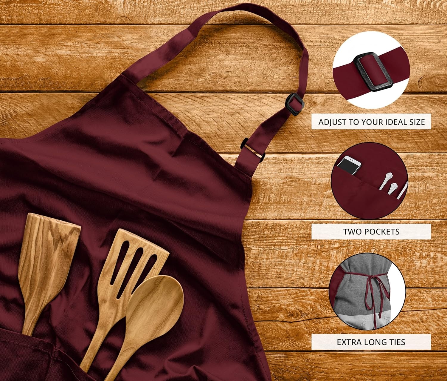 image:imageUtopia Kitchen 2 Pack Bib Apron Adjustable with 2 Pockets Water and Oil Resistant Cooking Kitchen Chef Apron for Women MenBurgundy