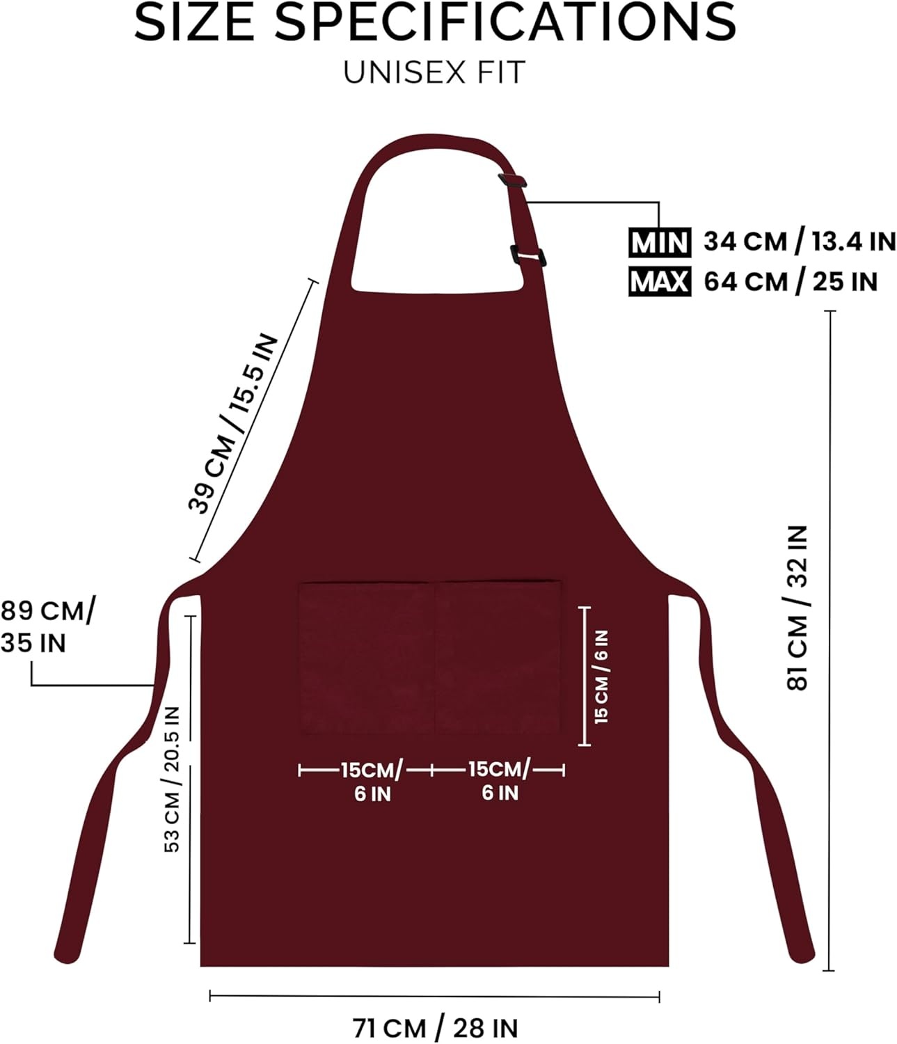 image:imageUtopia Kitchen 2 Pack Bib Apron Adjustable with 2 Pockets Water and Oil Resistant Cooking Kitchen Chef Apron for Women MenBurgundy