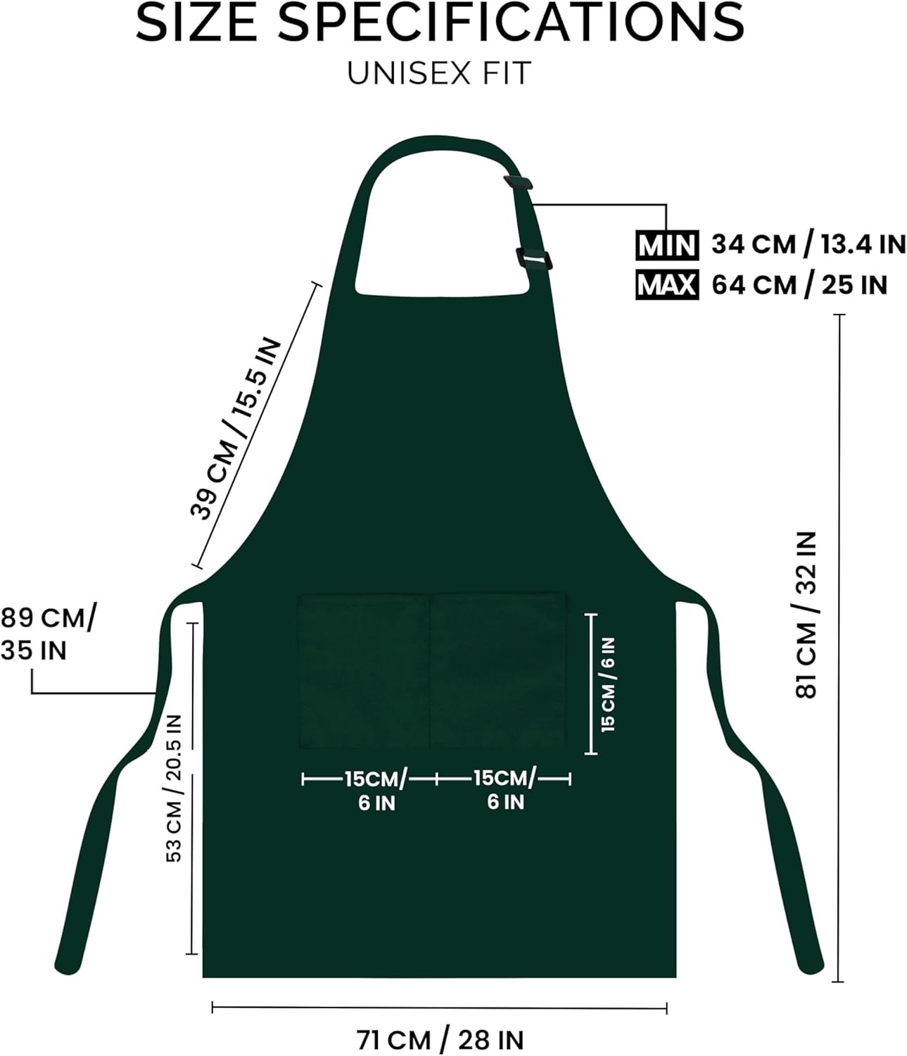 image:imageUtopia Kitchen 2 Pack Bib Apron Adjustable with 2 Pockets Water and Oil Resistant Cooking Kitchen Chef Apron for Women MenGreen