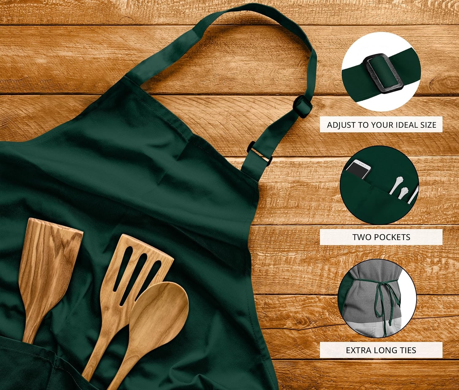 image:imageUtopia Kitchen 2 Pack Bib Apron Adjustable with 2 Pockets Water and Oil Resistant Cooking Kitchen Chef Apron for Women MenGreen