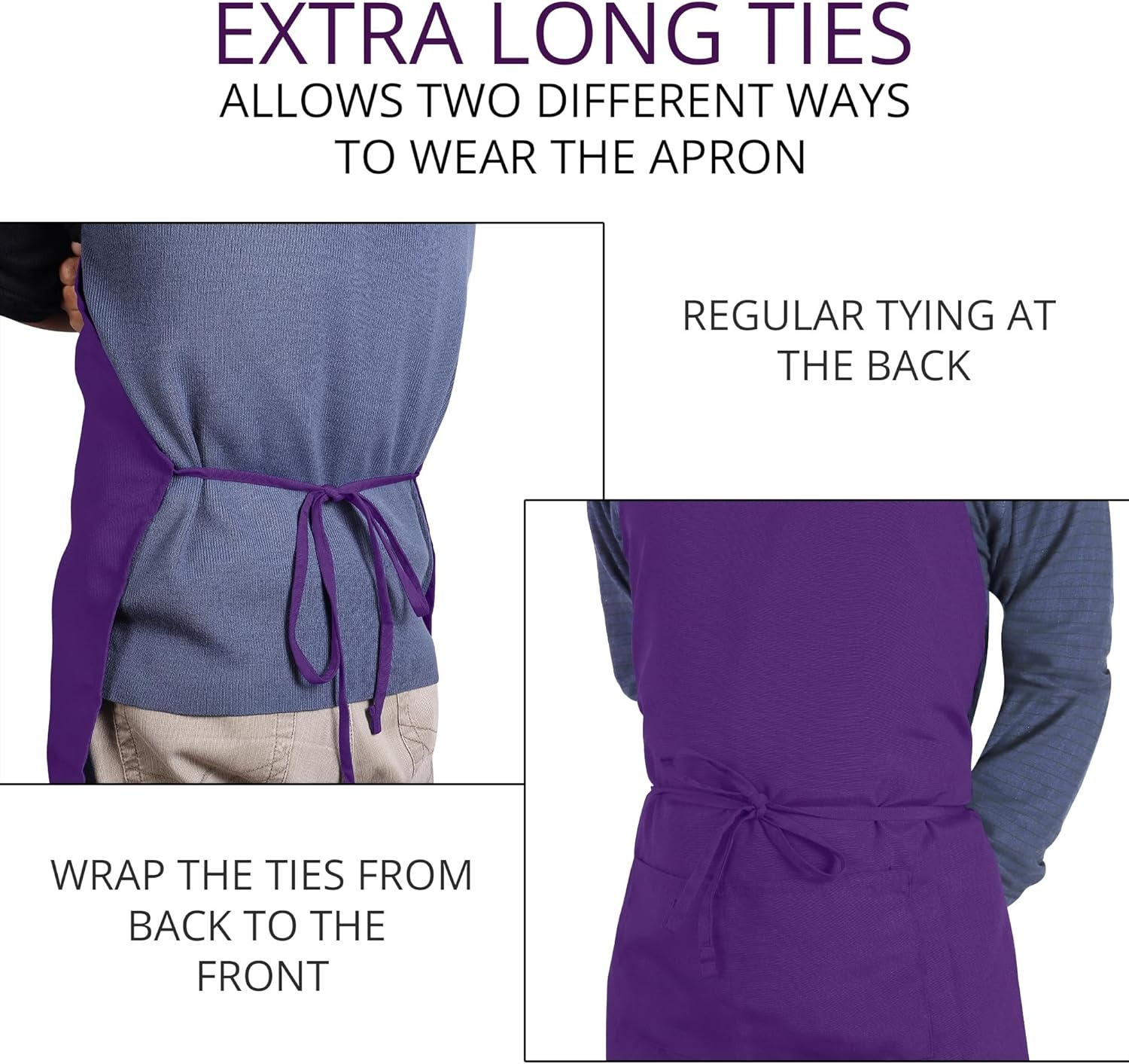 image:imageUtopia Kitchen 2 Pack Bib Apron Adjustable with 2 Pockets Water and Oil Resistant Cooking Kitchen Chef Apron for Women MenPurple