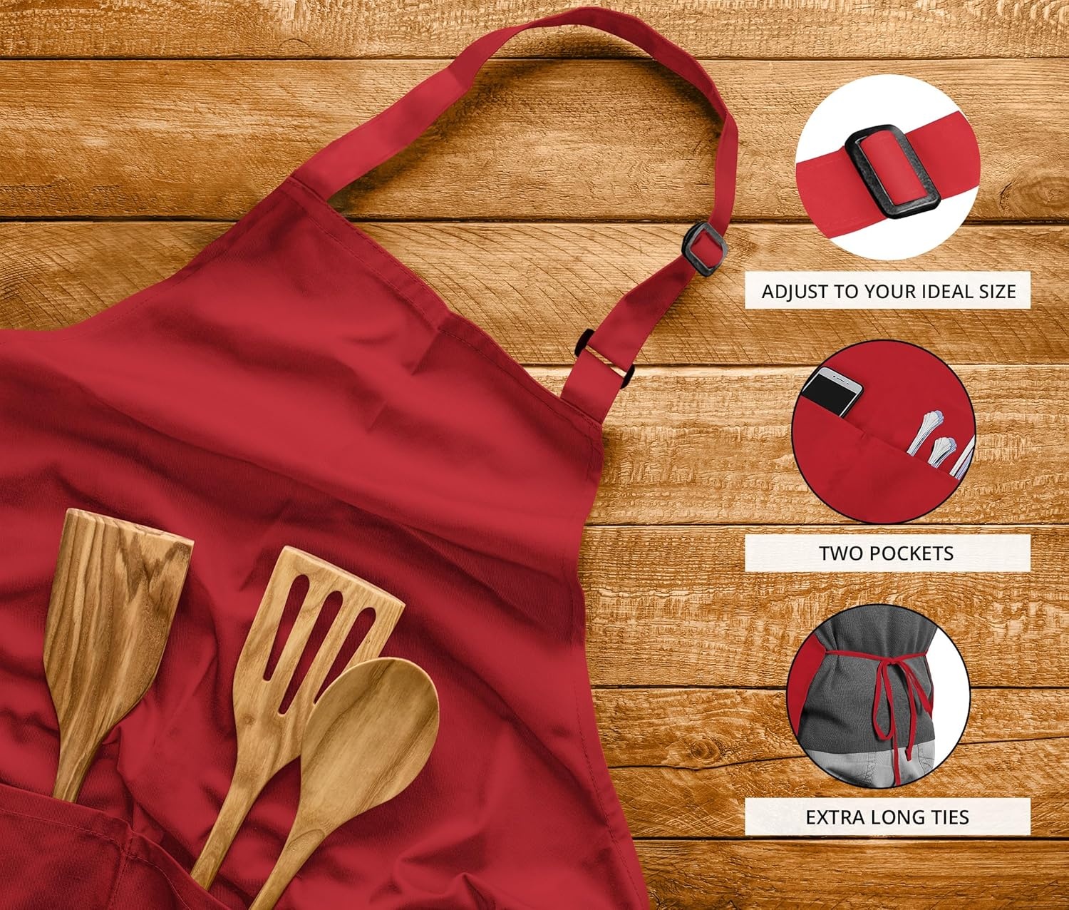 image:imageUtopia Kitchen 2 Pack Bib Apron Adjustable with 2 Pockets Water and Oil Resistant Cooking Kitchen Chef Apron for Women MenRed