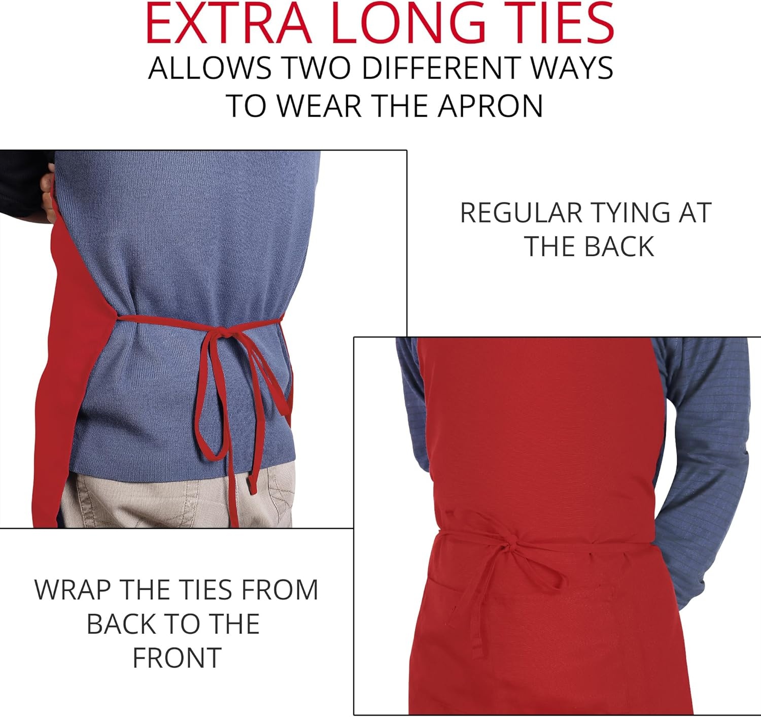 image:imageUtopia Kitchen 2 Pack Bib Apron Adjustable with 2 Pockets Water and Oil Resistant Cooking Kitchen Chef Apron for Women MenRed