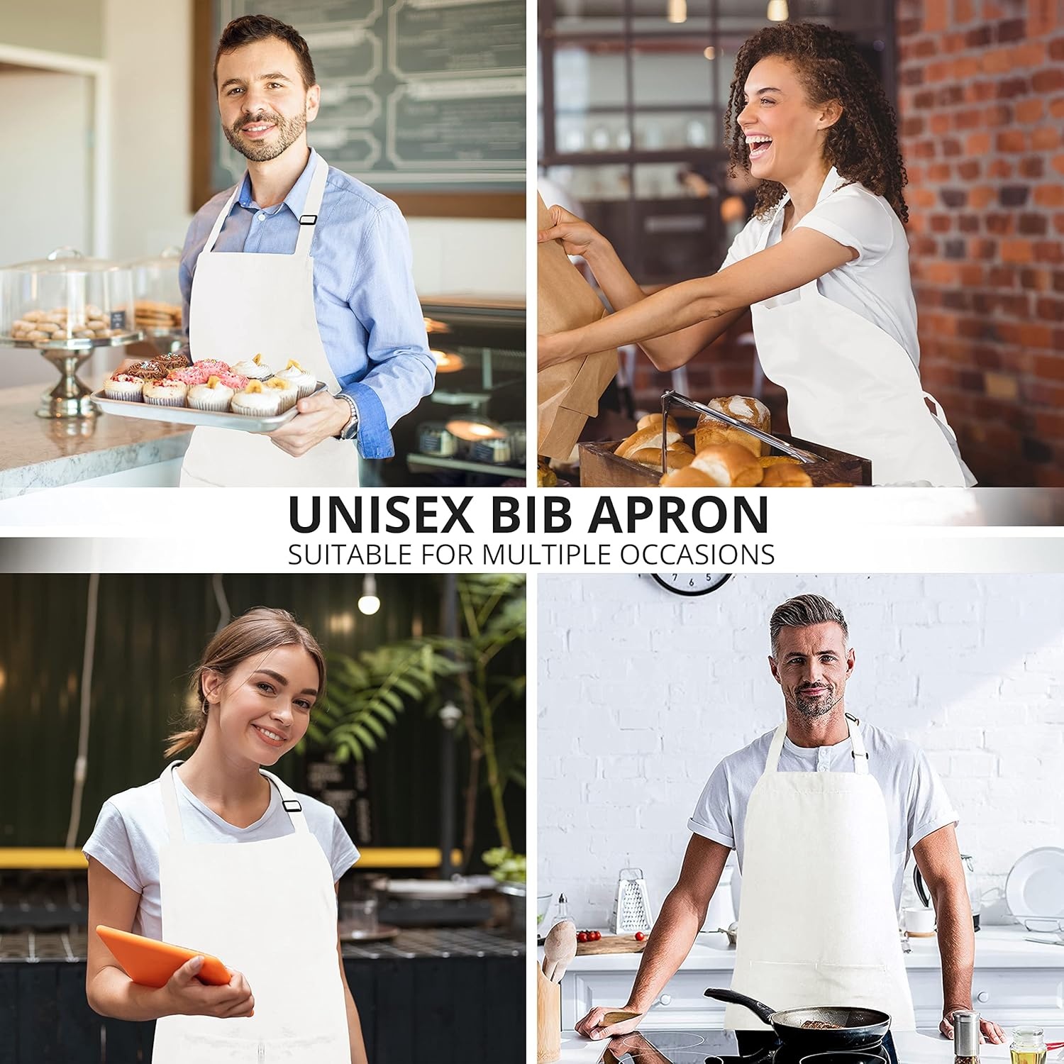 image:imageUtopia Kitchen 2 Pack Bib Apron Adjustable with 2 Pockets Water and Oil Resistant Cooking Kitchen Chef Apron for Women MenWhite