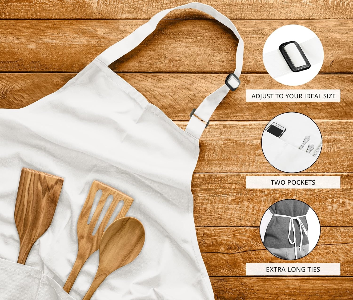 image:imageUtopia Kitchen 2 Pack Bib Apron Adjustable with 2 Pockets Water and Oil Resistant Cooking Kitchen Chef Apron for Women MenWhite