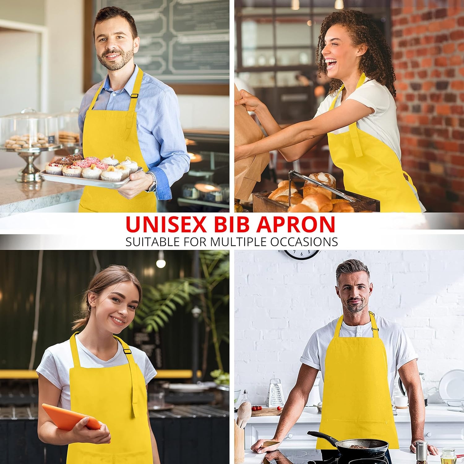 image:imageUtopia Kitchen 2 Pack Bib Apron Adjustable with 2 Pockets Water and Oil Resistant Cooking Kitchen Chef Apron for Women MenYellow