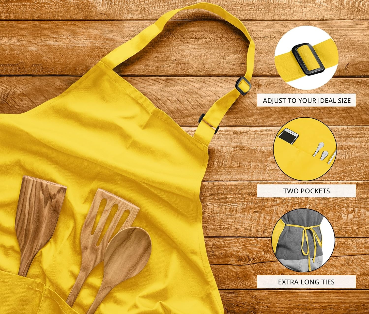 image:imageUtopia Kitchen 2 Pack Bib Apron Adjustable with 2 Pockets Water and Oil Resistant Cooking Kitchen Chef Apron for Women MenYellow