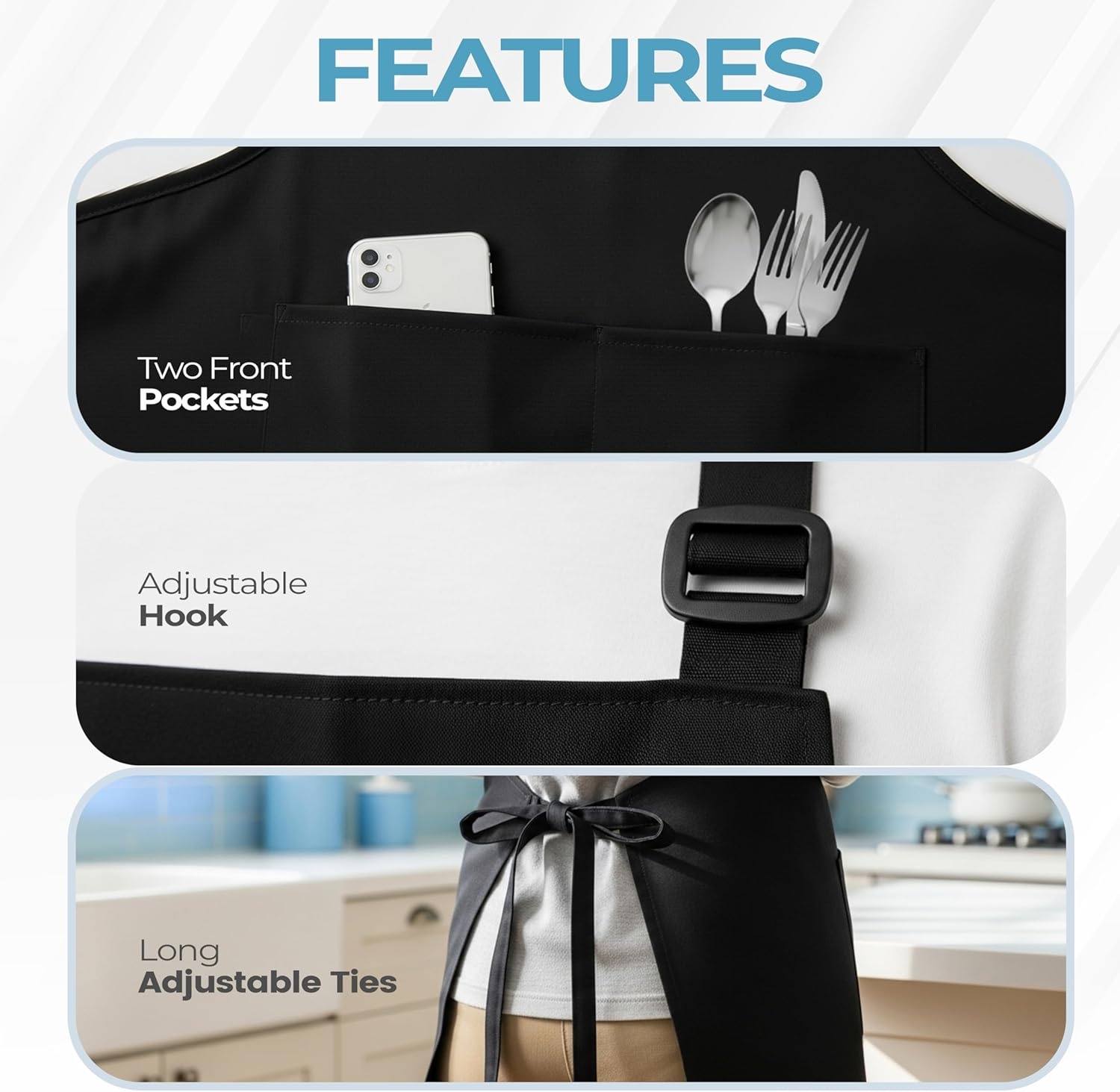 image:imageUtopia Kitchen 4 Pack Bib Apron Adjustable with 2 Pockets Water and Oil Resistant Cooking Kitchen Chef Apron for Women MenBlack