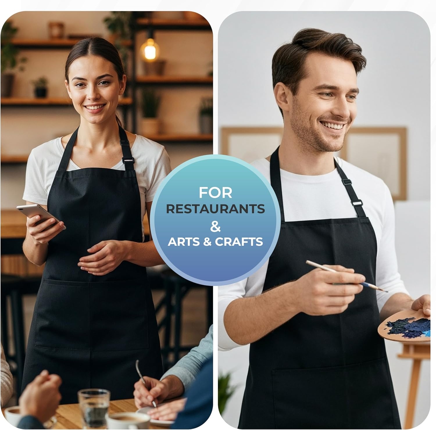 image:imageUtopia Kitchen 4 Pack Bib Apron Adjustable with 2 Pockets Water and Oil Resistant Cooking Kitchen Chef Apron for Women MenBlack