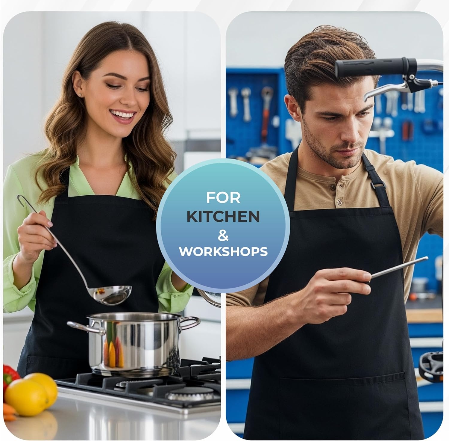image:imageUtopia Kitchen 4 Pack Bib Apron Adjustable with 2 Pockets Water and Oil Resistant Cooking Kitchen Chef Apron for Women MenBlack