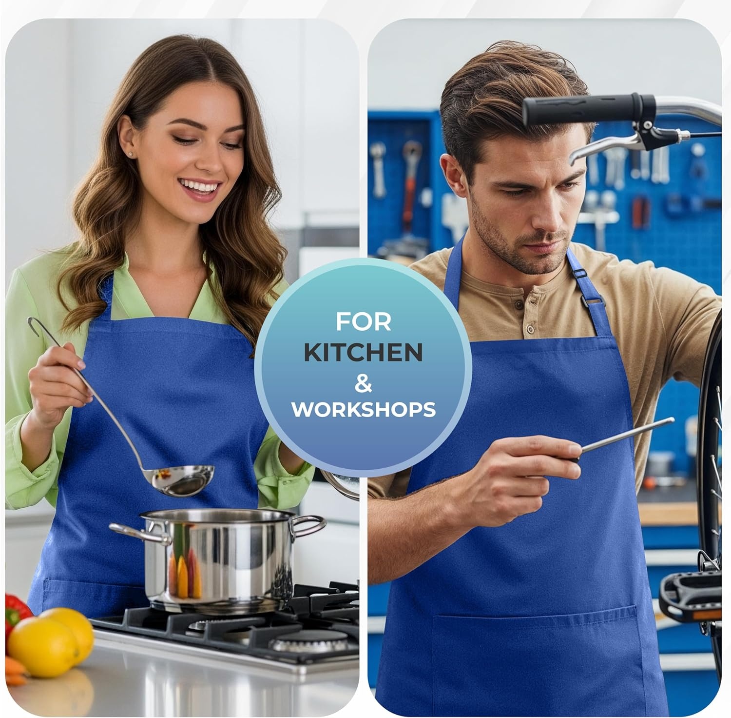 image:imageUtopia Kitchen 4 Pack Bib Apron Adjustable with 2 Pockets Water and Oil Resistant Cooking Kitchen Chef Apron for Women MenBlue