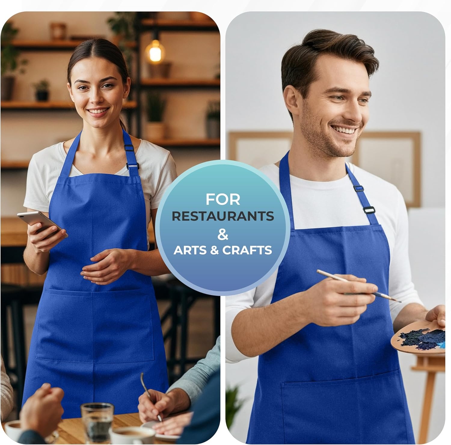 image:imageUtopia Kitchen 4 Pack Bib Apron Adjustable with 2 Pockets Water and Oil Resistant Cooking Kitchen Chef Apron for Women MenBlue