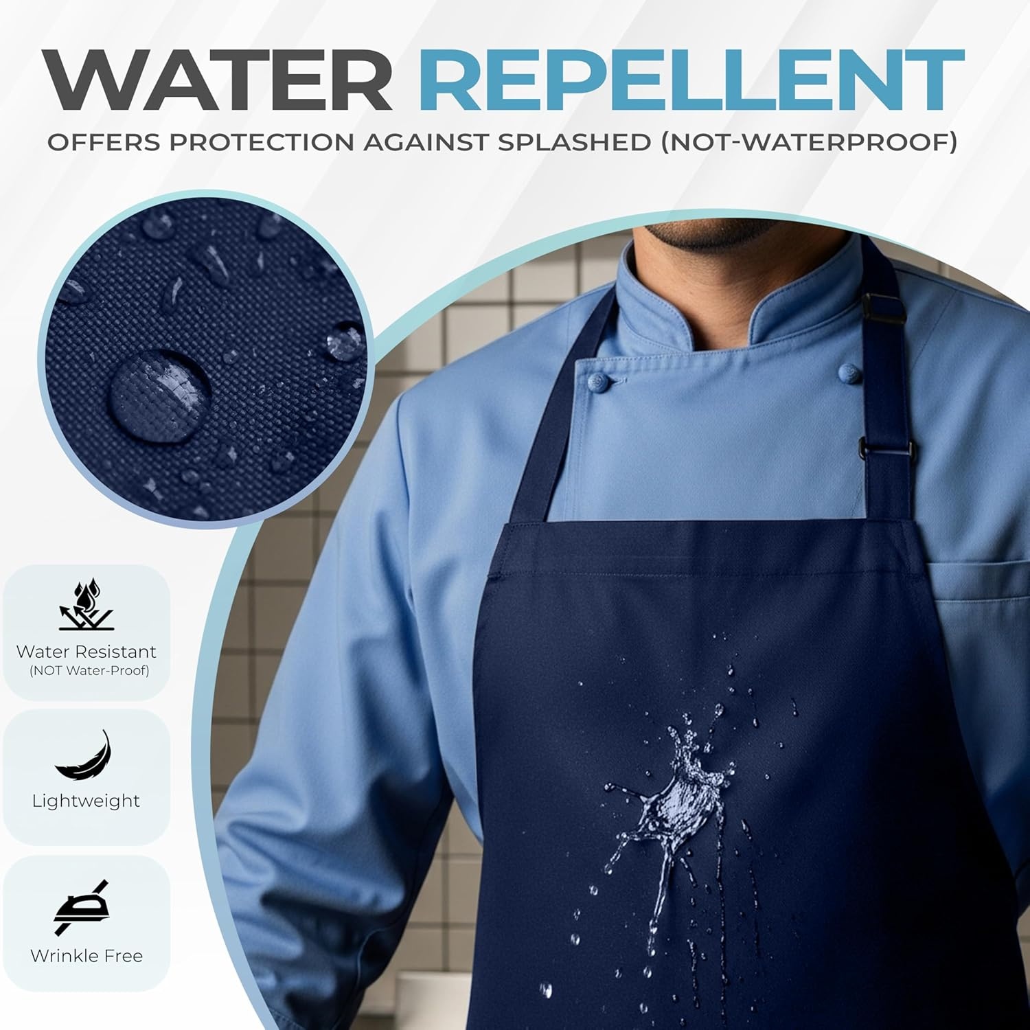 image:imageUtopia Kitchen 4 Pack Bib Apron Adjustable with 2 Pockets Water and Oil Resistant Cooking Kitchen Chef Apron for Women MenNavy