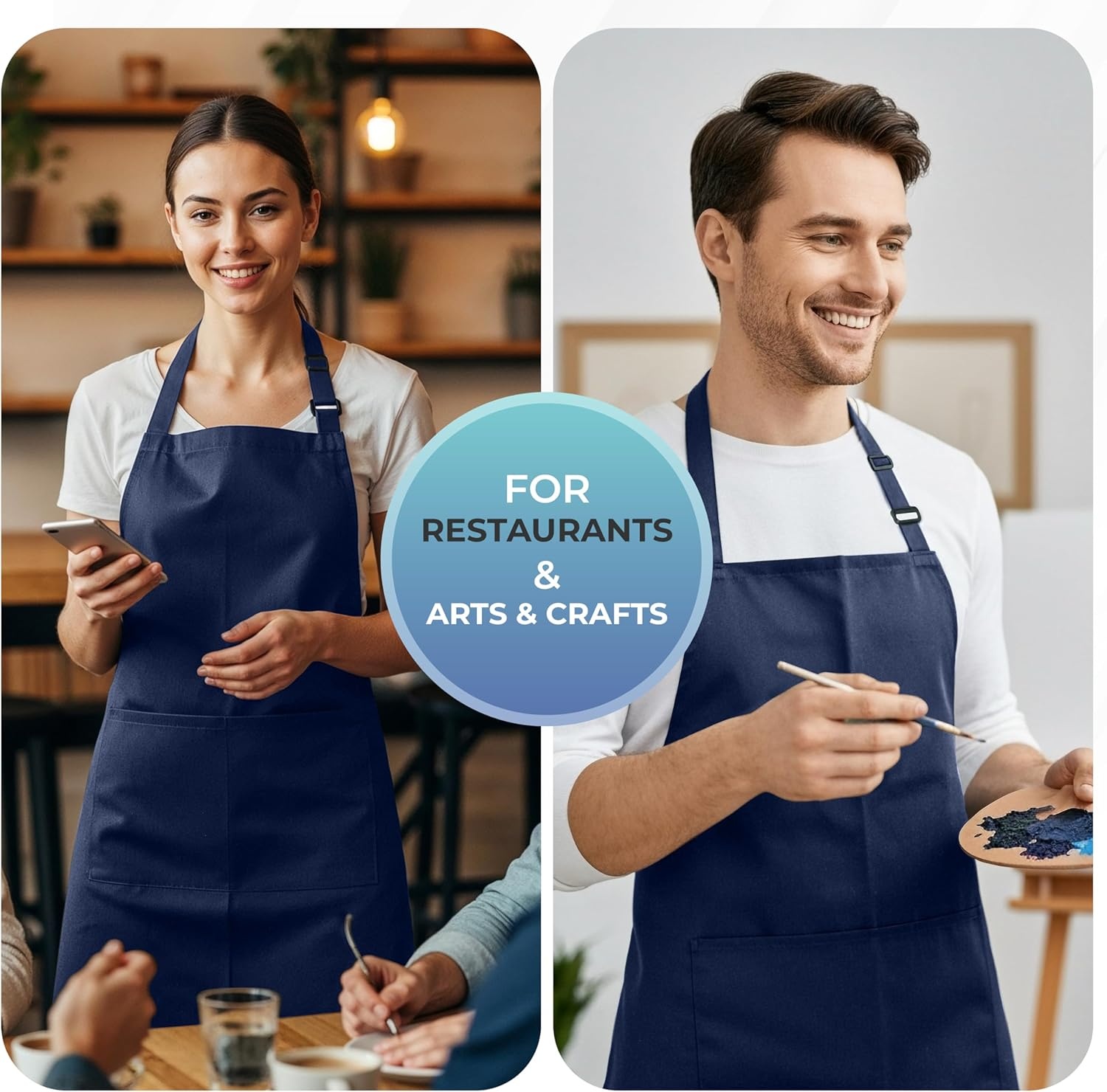 image:imageUtopia Kitchen 4 Pack Bib Apron Adjustable with 2 Pockets Water and Oil Resistant Cooking Kitchen Chef Apron for Women MenNavy
