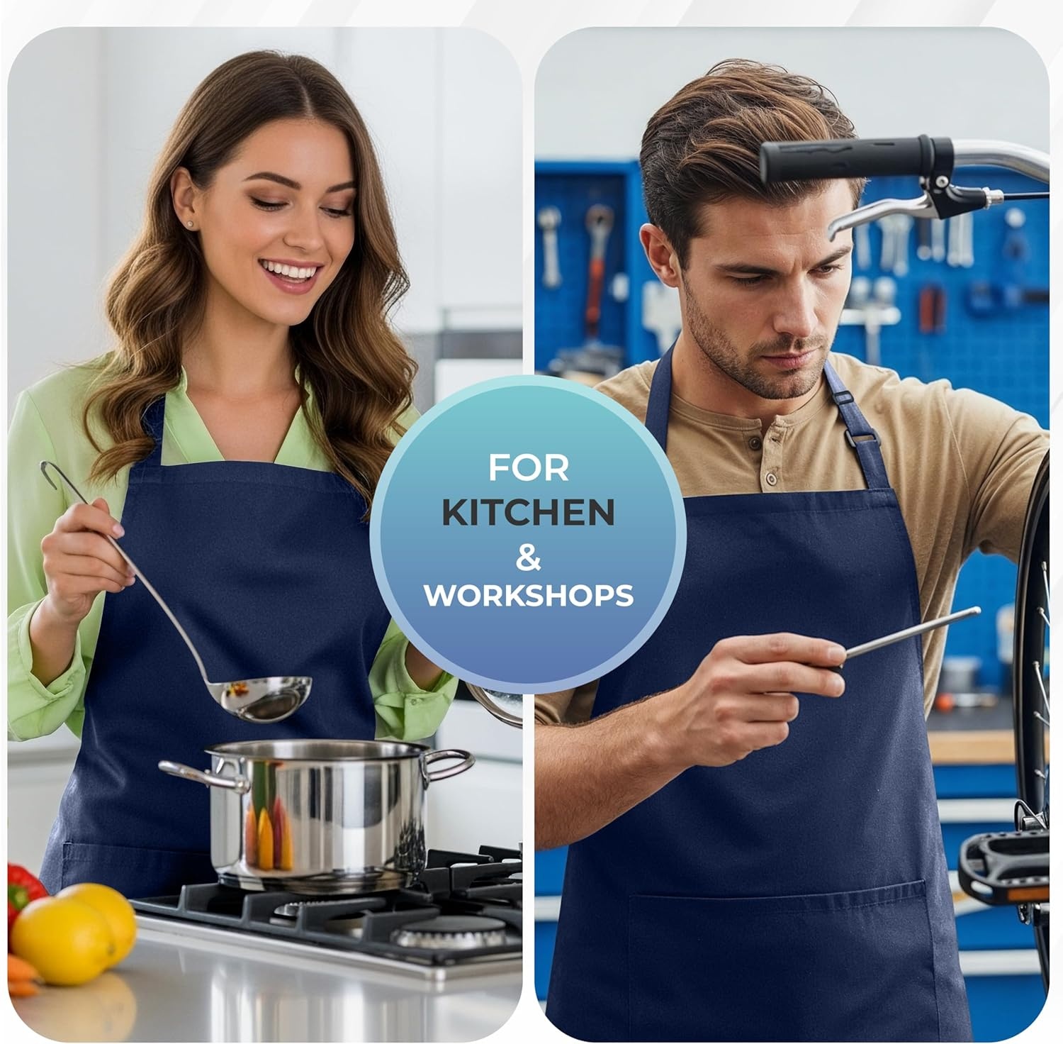 image:imageUtopia Kitchen 4 Pack Bib Apron Adjustable with 2 Pockets Water and Oil Resistant Cooking Kitchen Chef Apron for Women MenNavy