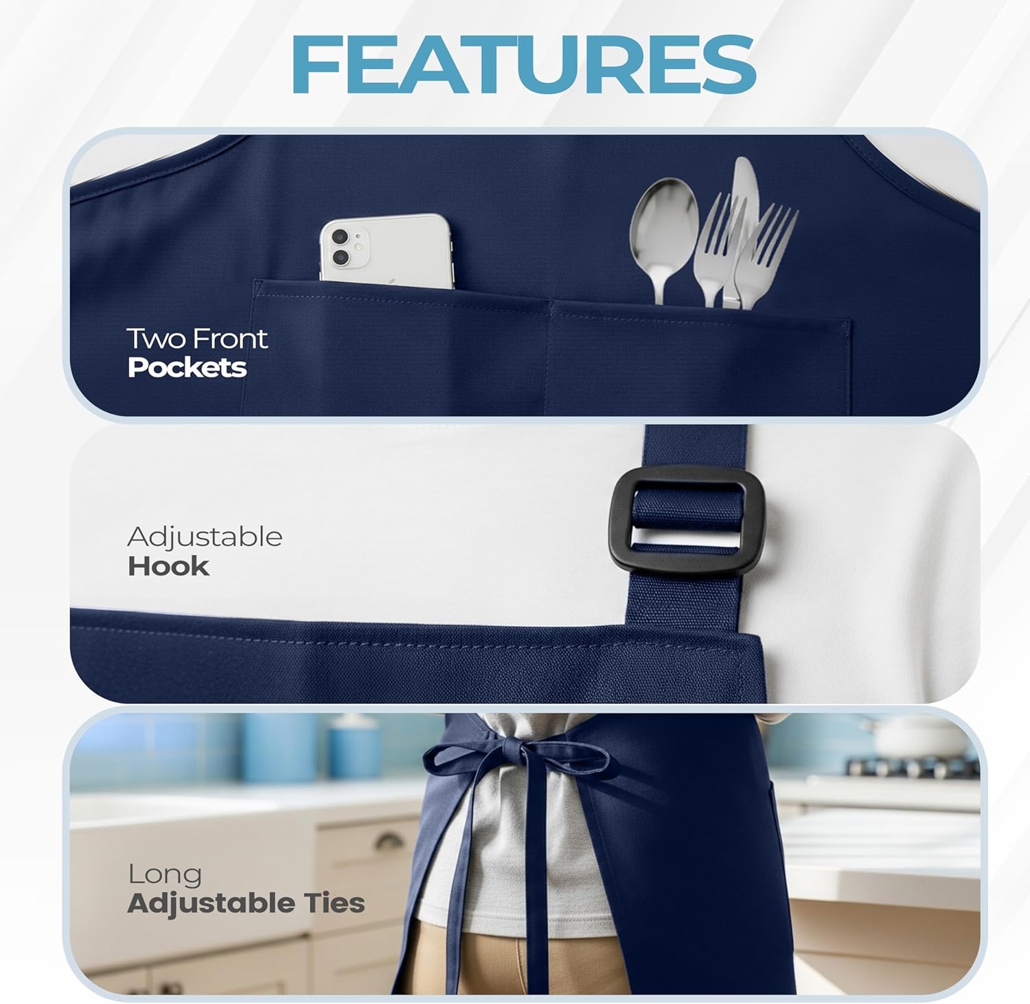 image:imageUtopia Kitchen 4 Pack Bib Apron Adjustable with 2 Pockets Water and Oil Resistant Cooking Kitchen Chef Apron for Women MenNavy