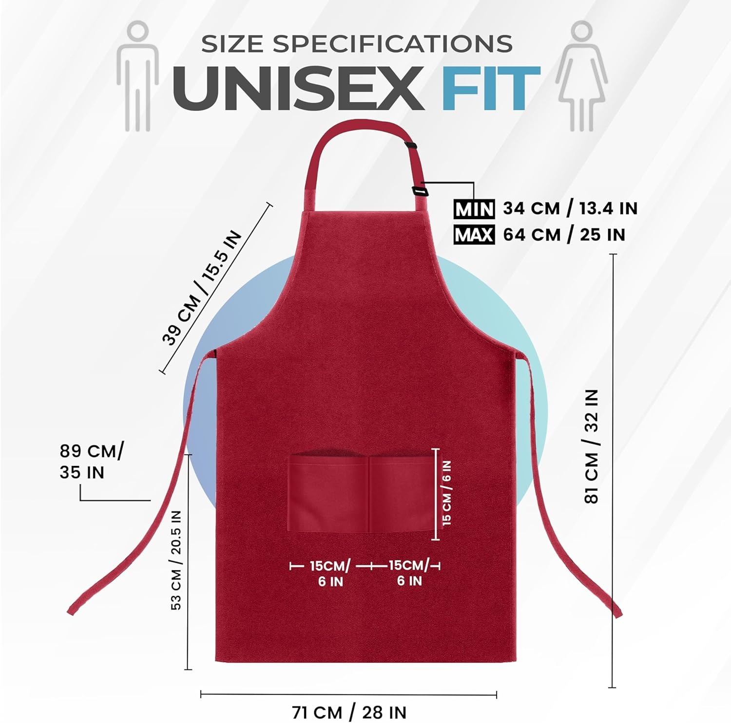 image:imageUtopia Kitchen 4 Pack Bib Apron Adjustable with 2 Pockets Water and Oil Resistant Cooking Kitchen Chef Apron for Women MenRed