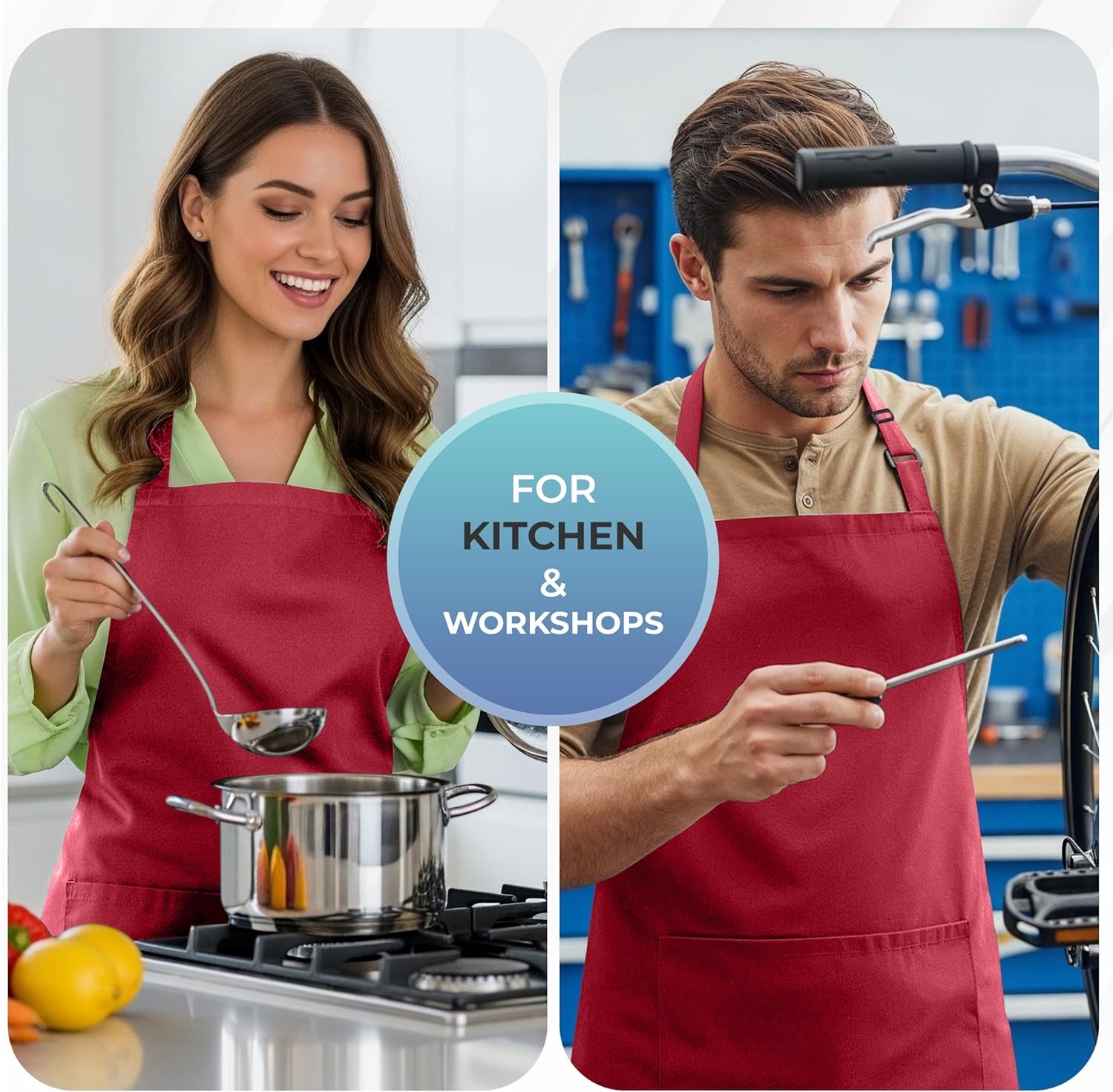 image:imageUtopia Kitchen 4 Pack Bib Apron Adjustable with 2 Pockets Water and Oil Resistant Cooking Kitchen Chef Apron for Women MenRed