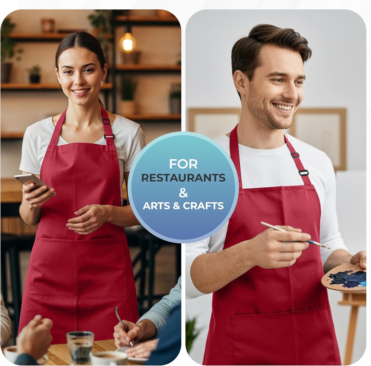 image:imageUtopia Kitchen 4 Pack Bib Apron Adjustable with 2 Pockets Water and Oil Resistant Cooking Kitchen Chef Apron for Women MenRed