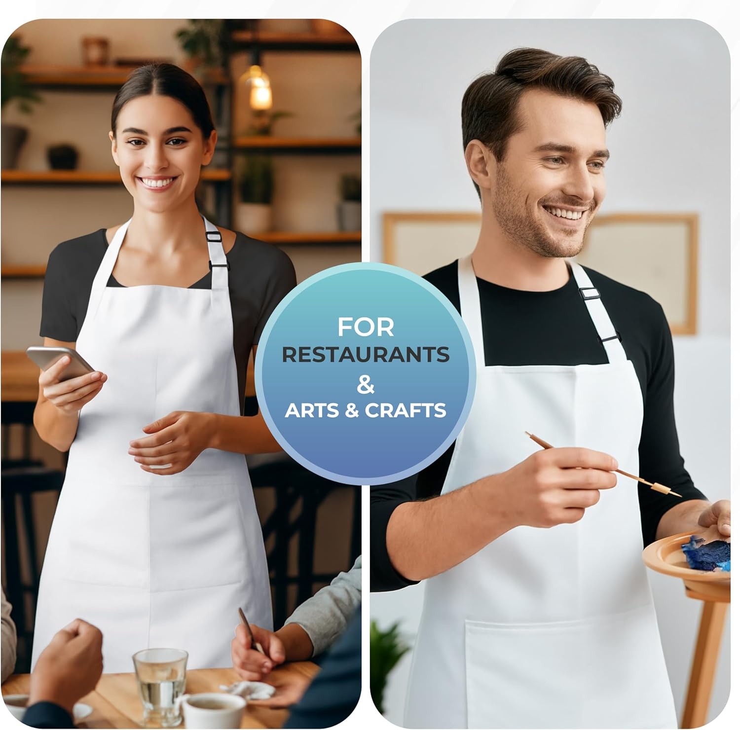 image:imageUtopia Kitchen 4 Pack Bib Apron Adjustable with 2 Pockets Water and Oil Resistant Cooking Kitchen Chef Apron for Women MenWhite