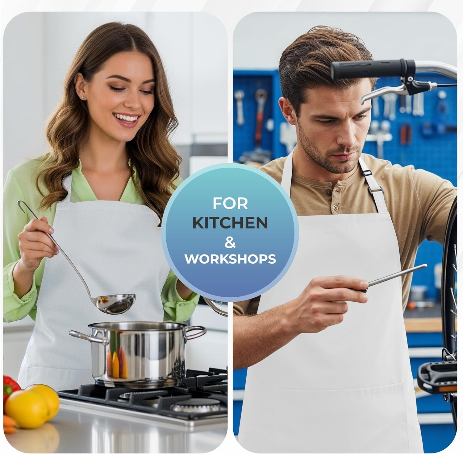 image:imageUtopia Kitchen 4 Pack Bib Apron Adjustable with 2 Pockets Water and Oil Resistant Cooking Kitchen Chef Apron for Women MenWhite