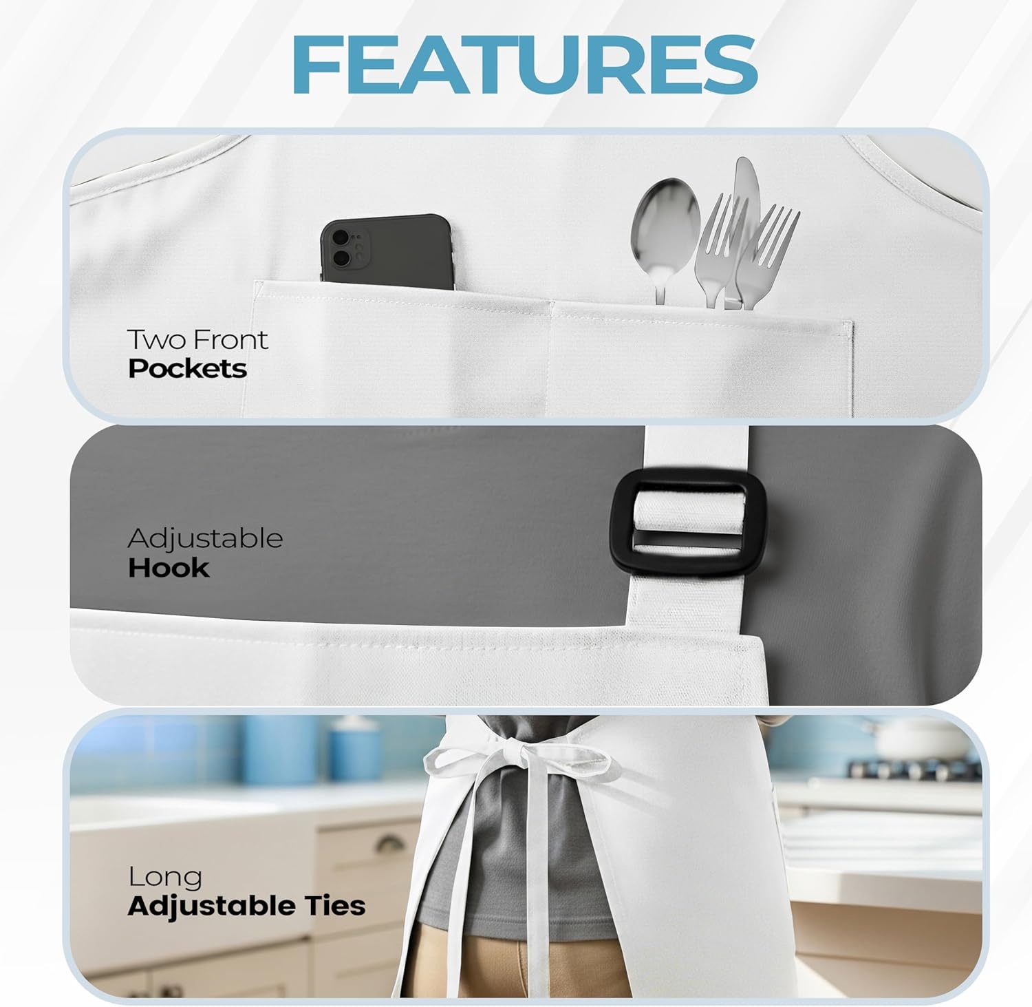 image:imageUtopia Kitchen 4 Pack Bib Apron Adjustable with 2 Pockets Water and Oil Resistant Cooking Kitchen Chef Apron for Women MenWhite